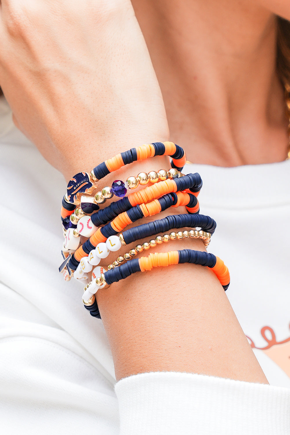 Russet Orange 7pcs Game Day Football Stackable Bracelet Set-Accessories/Jewelry-[Adult]-[Female]-2022 Online Blue Zone Planet