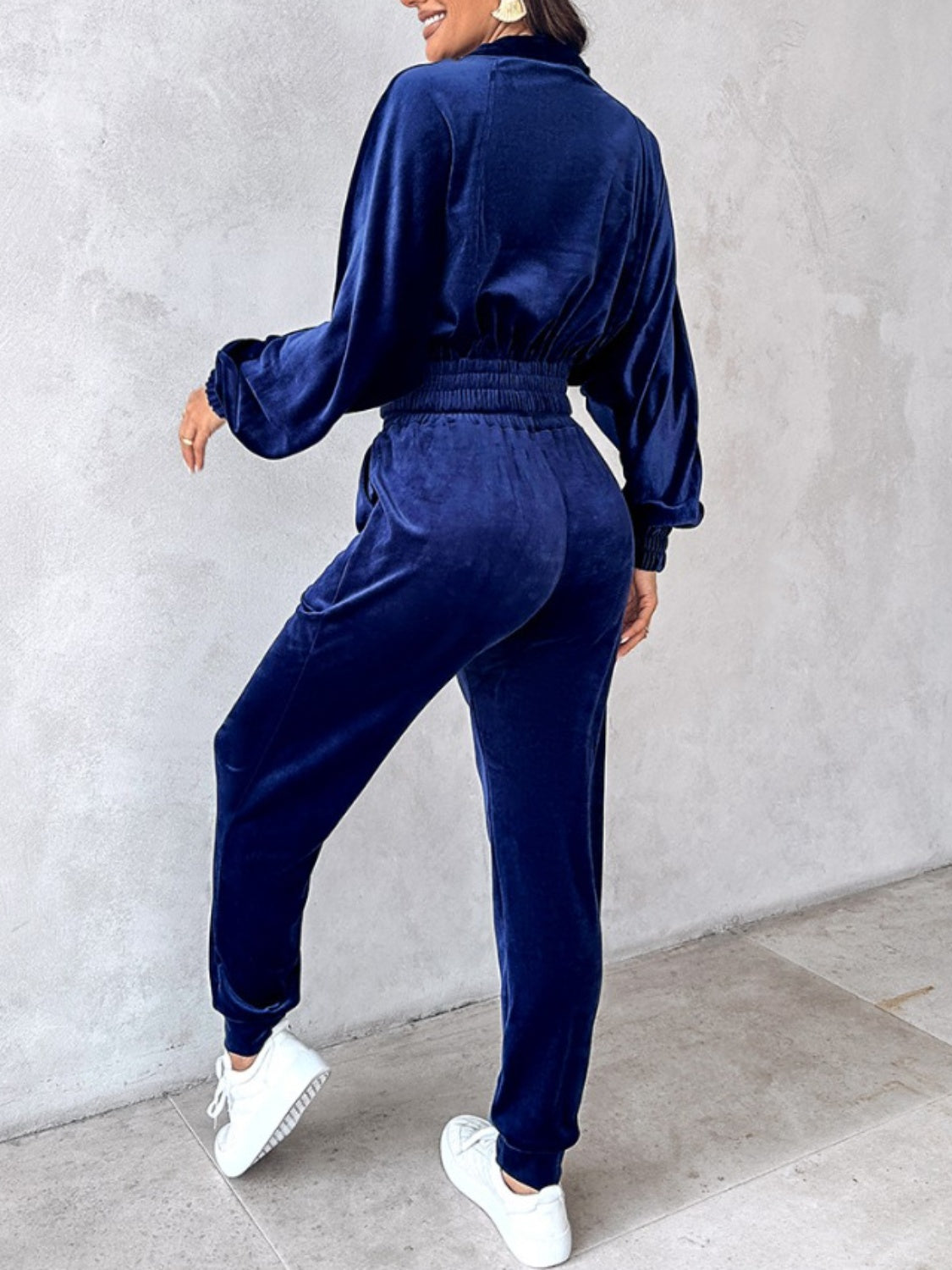 Zip Up Long Sleeve Cropped Top and Joggers Set-BOTTOMS SIZES SMALL MEDIUM LARGE-[Adult]-[Female]-2022 Online Blue Zone Planet