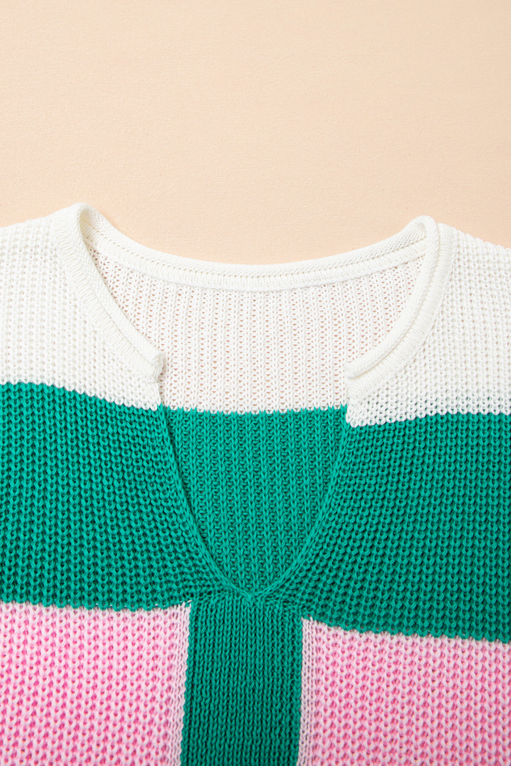 Multicolour Plus Size Striped Colorblock V Neck Short Sleeve Sweater-TOPS / DRESSES-[Adult]-[Female]-2022 Online Blue Zone Planet