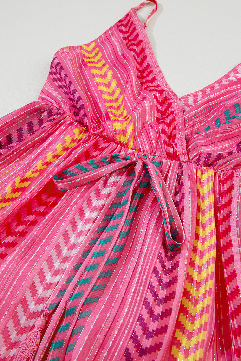 Blue Zone Planet |  Pink Western Printed Tassel Tie V Neck Wrap Maxi Dress Blue Zone Planet