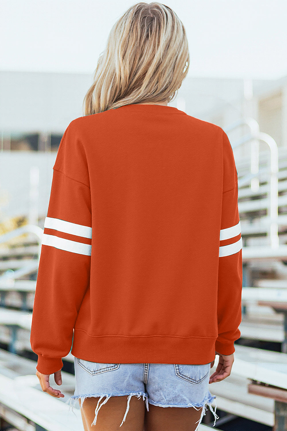 Orange Varsity Striped Detail Drop Shoulder Oversized Sweatshirt-Tops/Sweatshirts & Hoodies-[Adult]-[Female]-2022 Online Blue Zone Planet
