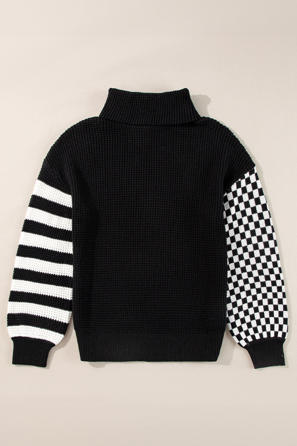 Striped & Checkered Turtleneck Dropped Shoulder Sweater-TOPS / DRESSES-[Adult]-[Female]-2022 Online Blue Zone Planet