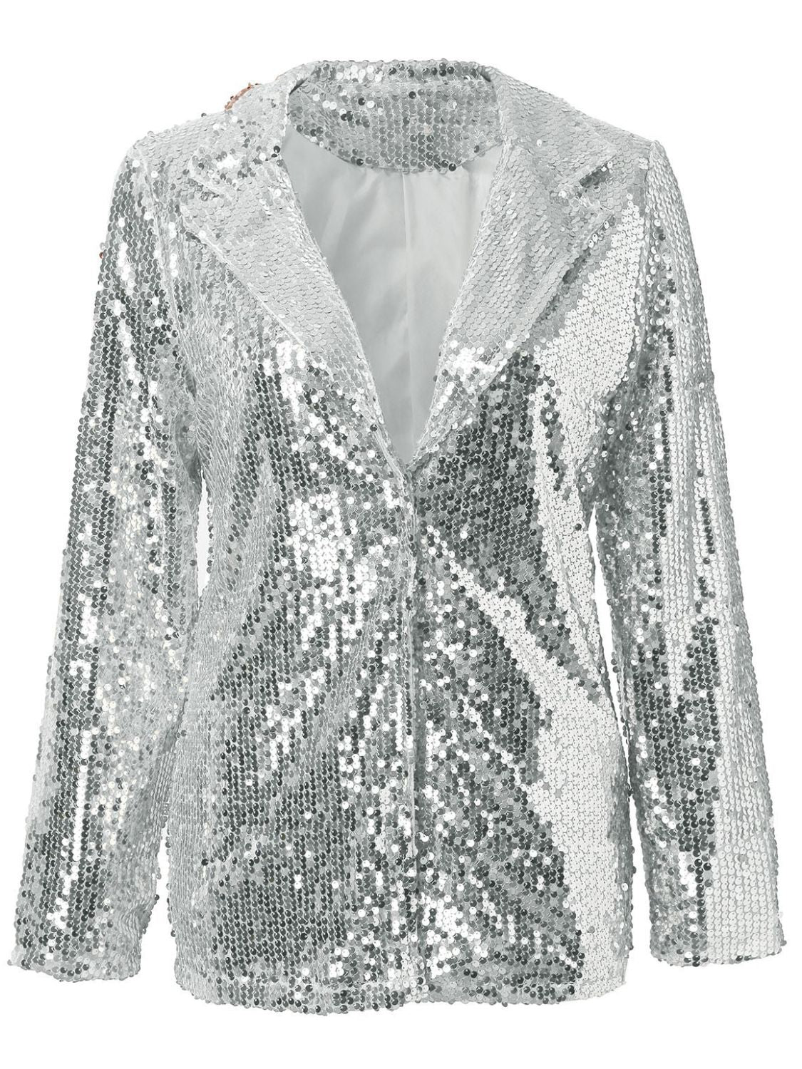 Blue Zone Planet | Sequin Lapel Collar Long Sleeve Blazer-TOPS / DRESSES-[Adult]-[Female]-2022 Online Blue Zone Planet