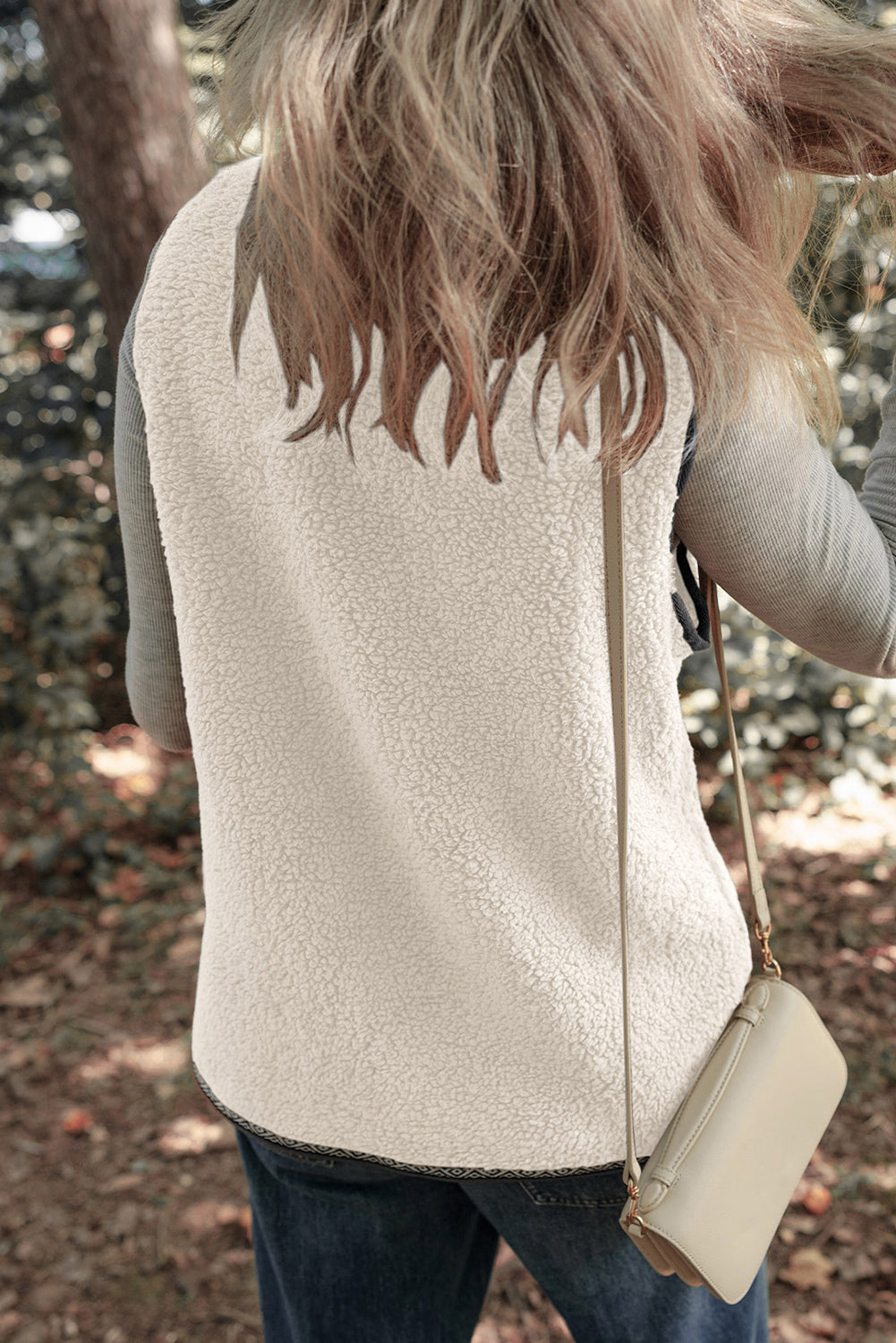 White Sherpa Contrast Trim Patch Pocket Cartridge Toggle Button Vest-Outerwear/Vests-[Adult]-[Female]-2022 Online Blue Zone Planet