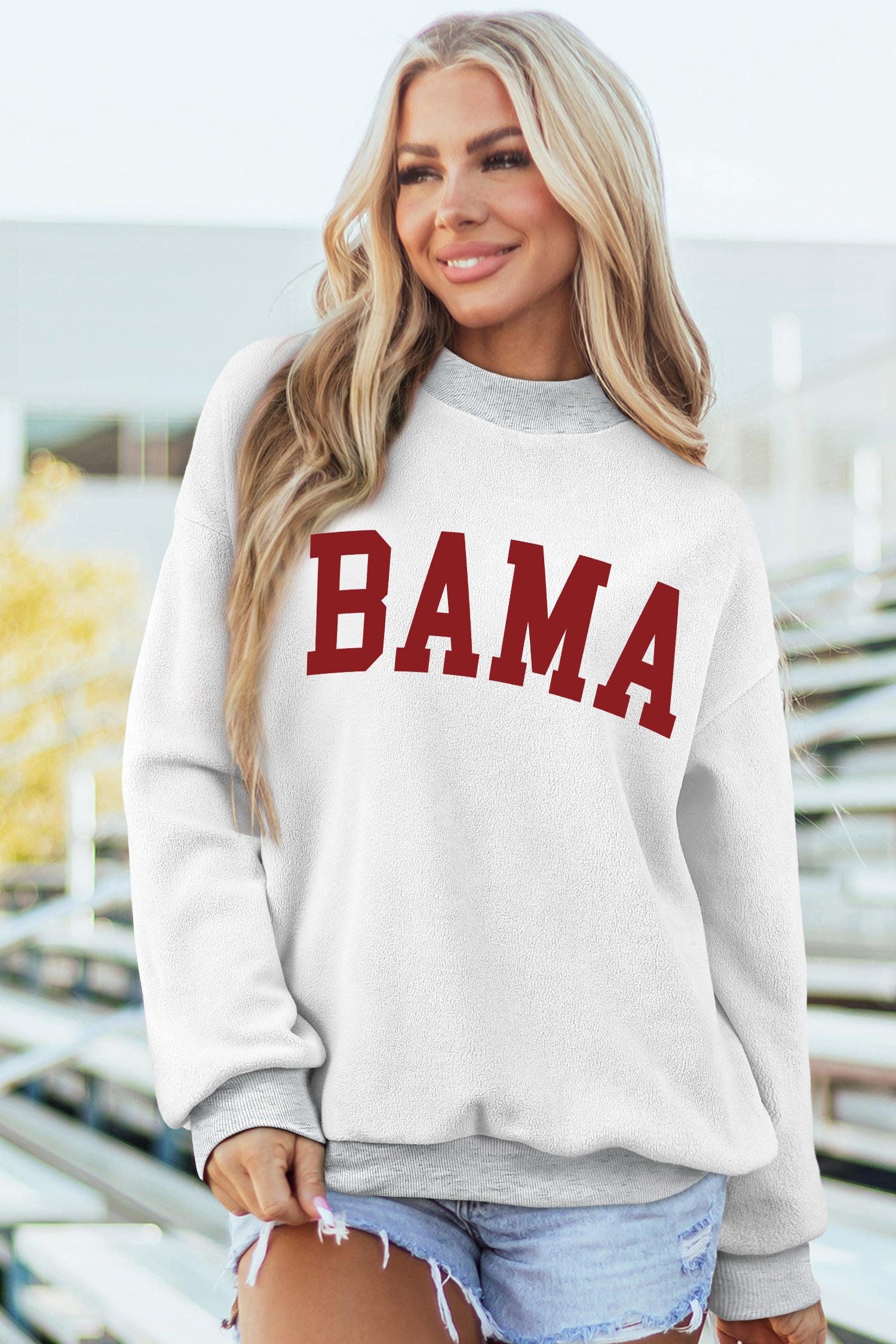 Light Grey AL/ BAMA Double Side Printed Mock Neck Reversible Sweatshirt-Graphic/Graphic Sweatshirts-[Adult]-[Female]-2022 Online Blue Zone Planet