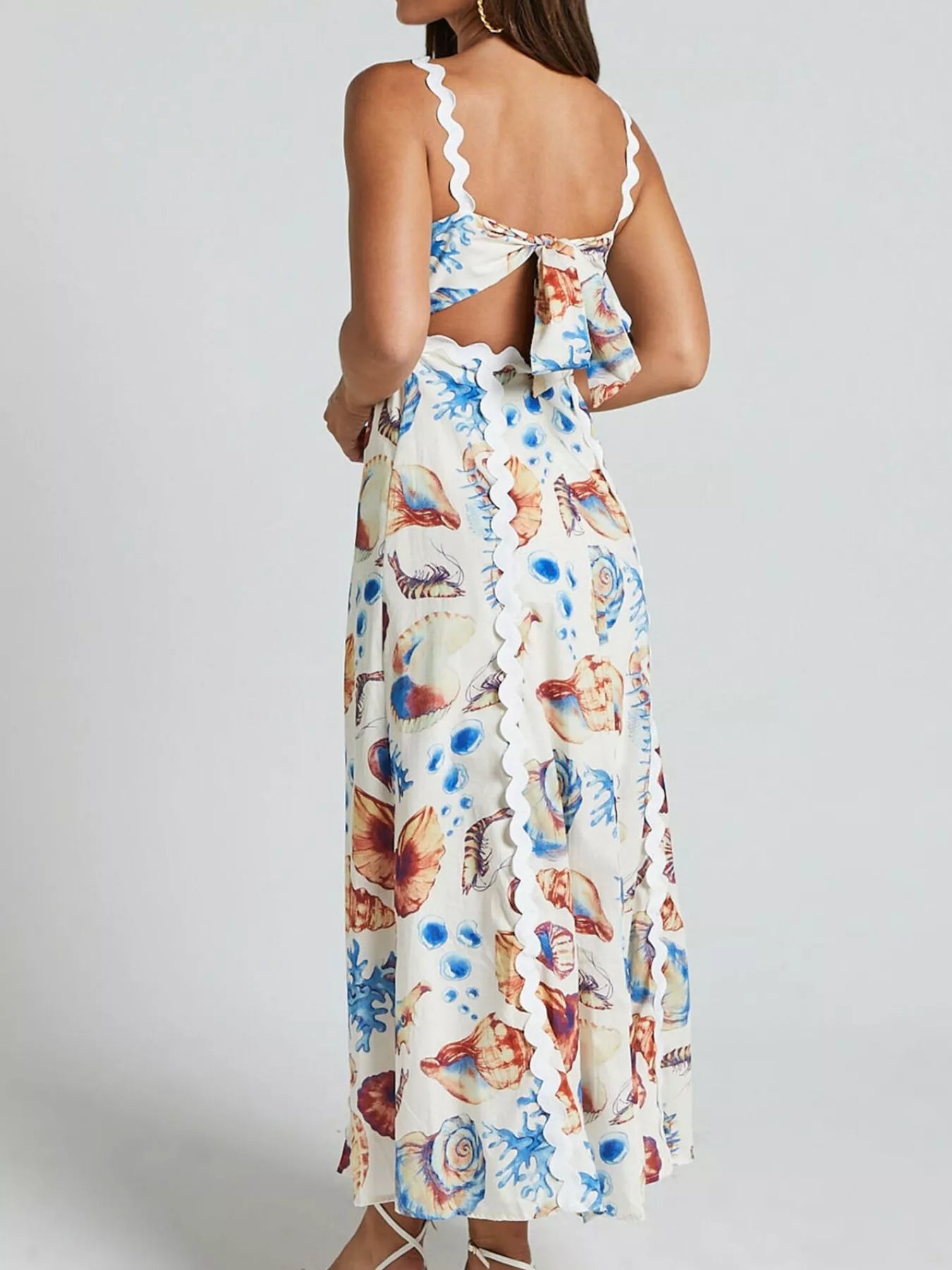 Linda's Seashell Print Scalloped Midi Dress – Blue Zone Planet