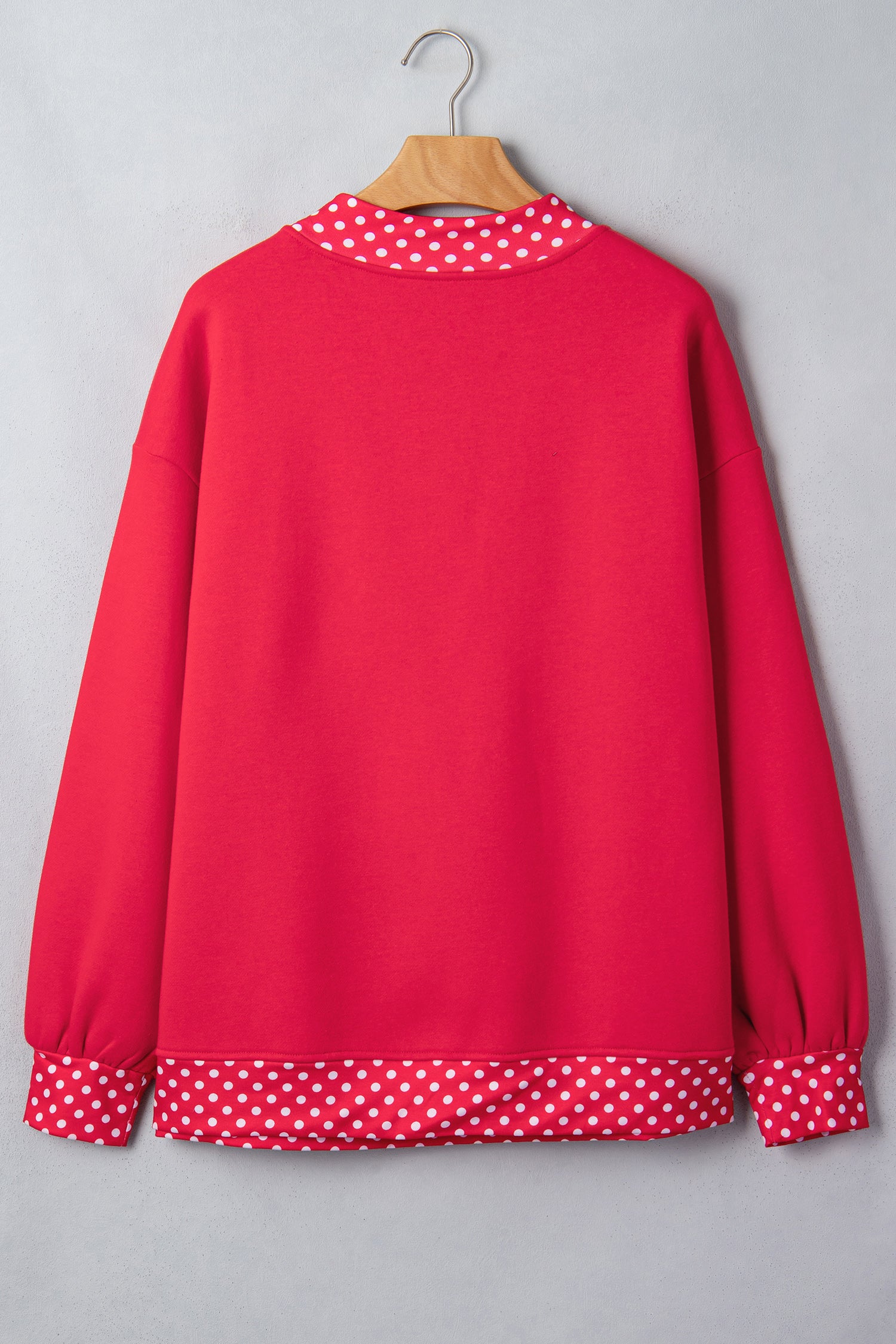 Racing Red Colorblock Polka Dot Contrast Trim Oversized Sweatshirt-Tops/Sweatshirts & Hoodies-[Adult]-[Female]-2022 Online Blue Zone Planet