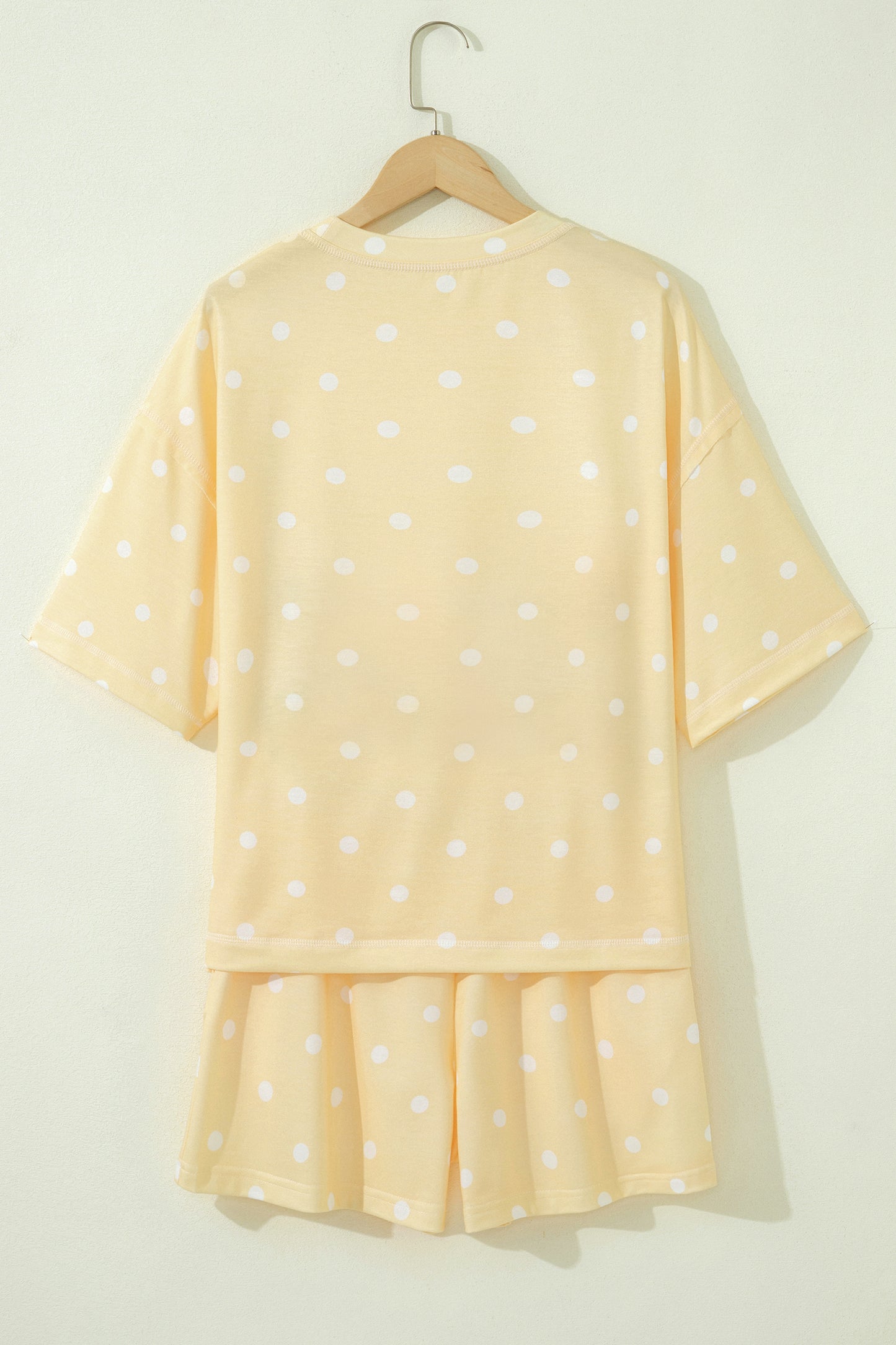 White Exposed Seam Detail Polka Dot Loose Tee Drawstring Shorts Set-Two Piece Sets/Short Sets-[Adult]-[Female]-2022 Online Blue Zone Planet