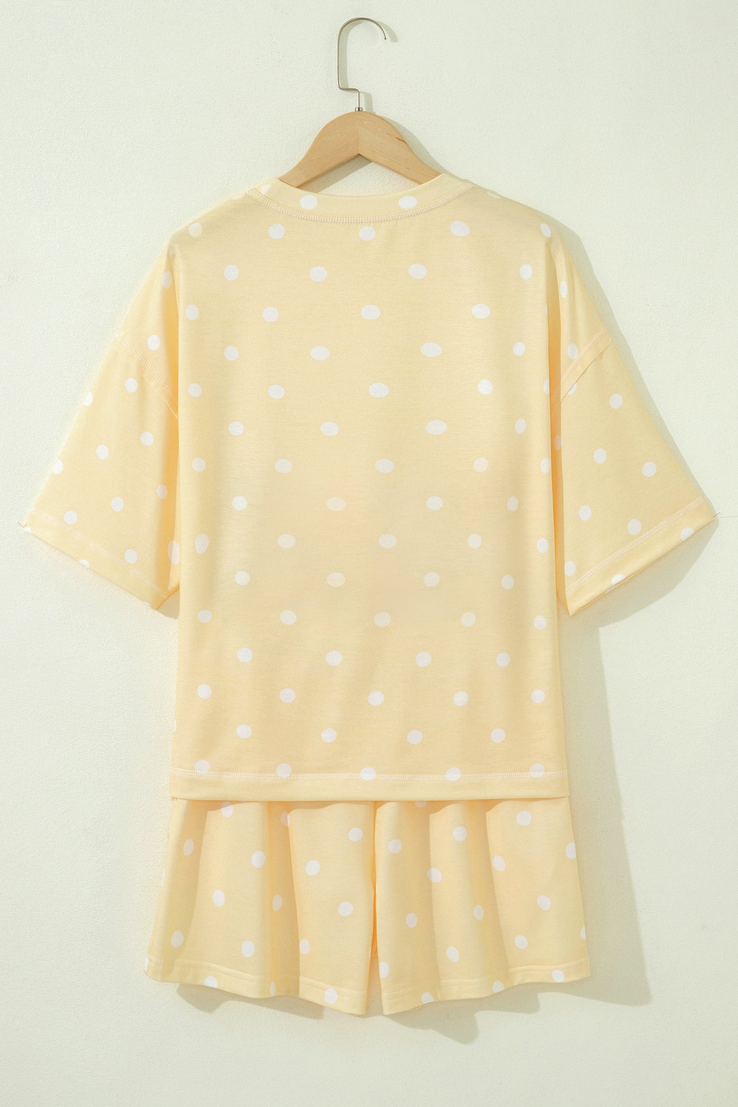 White Exposed Seam Detail Polka Dot Loose Tee Drawstring Shorts Set-Two Piece Sets/Short Sets-[Adult]-[Female]-2022 Online Blue Zone Planet