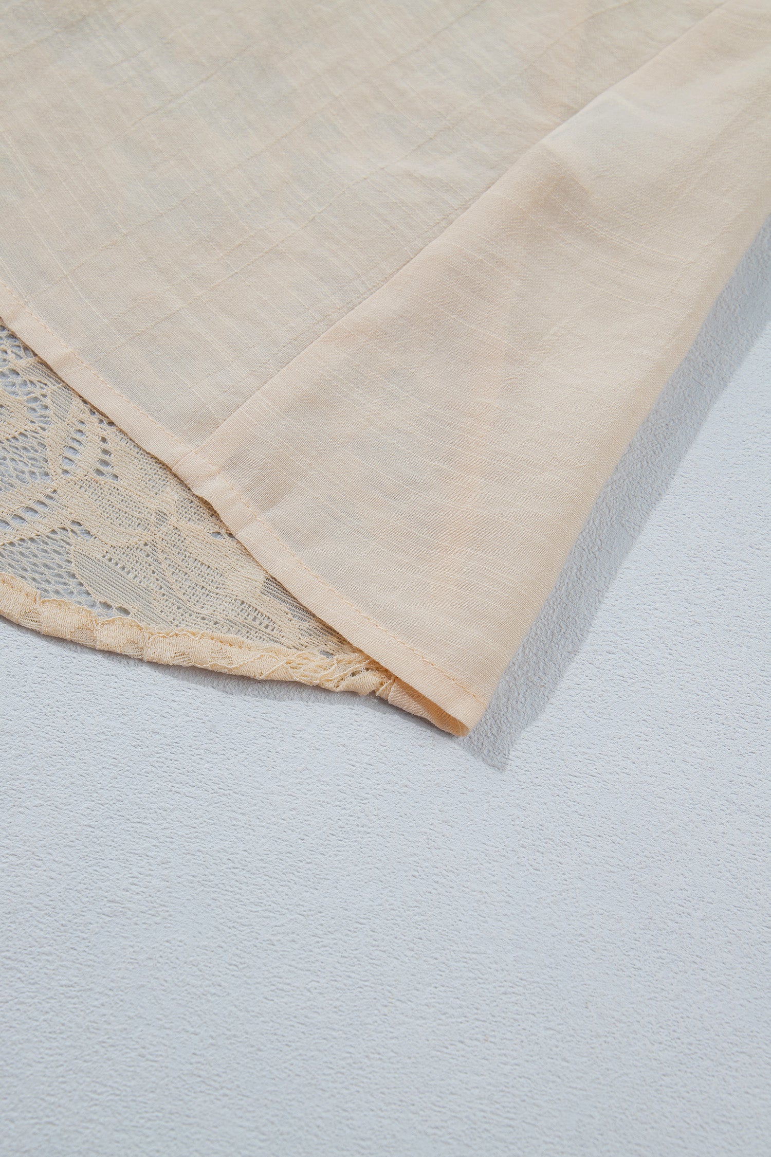 Oatmeal Sheer Lace Splicing Detail Bracelet Sleeve Loose Flowy Shirt-Bracelet-[Adult]-[Female]-2022 Online Blue Zone Planet