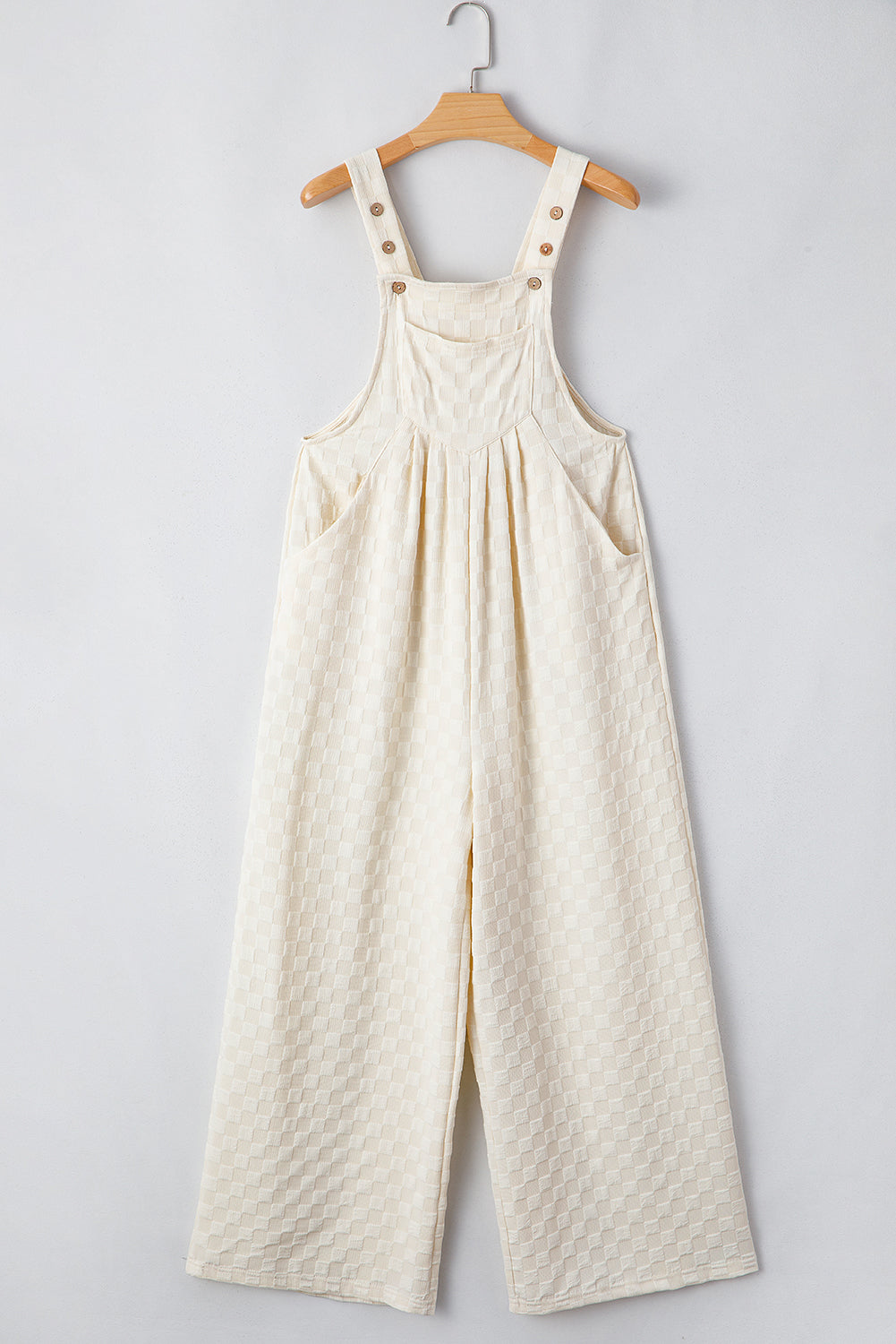 Beige Checkered Pocketed High Waist Wide Leg Overall-Bottoms/Jumpsuits & Rompers-[Adult]-[Female]-2022 Online Blue Zone Planet