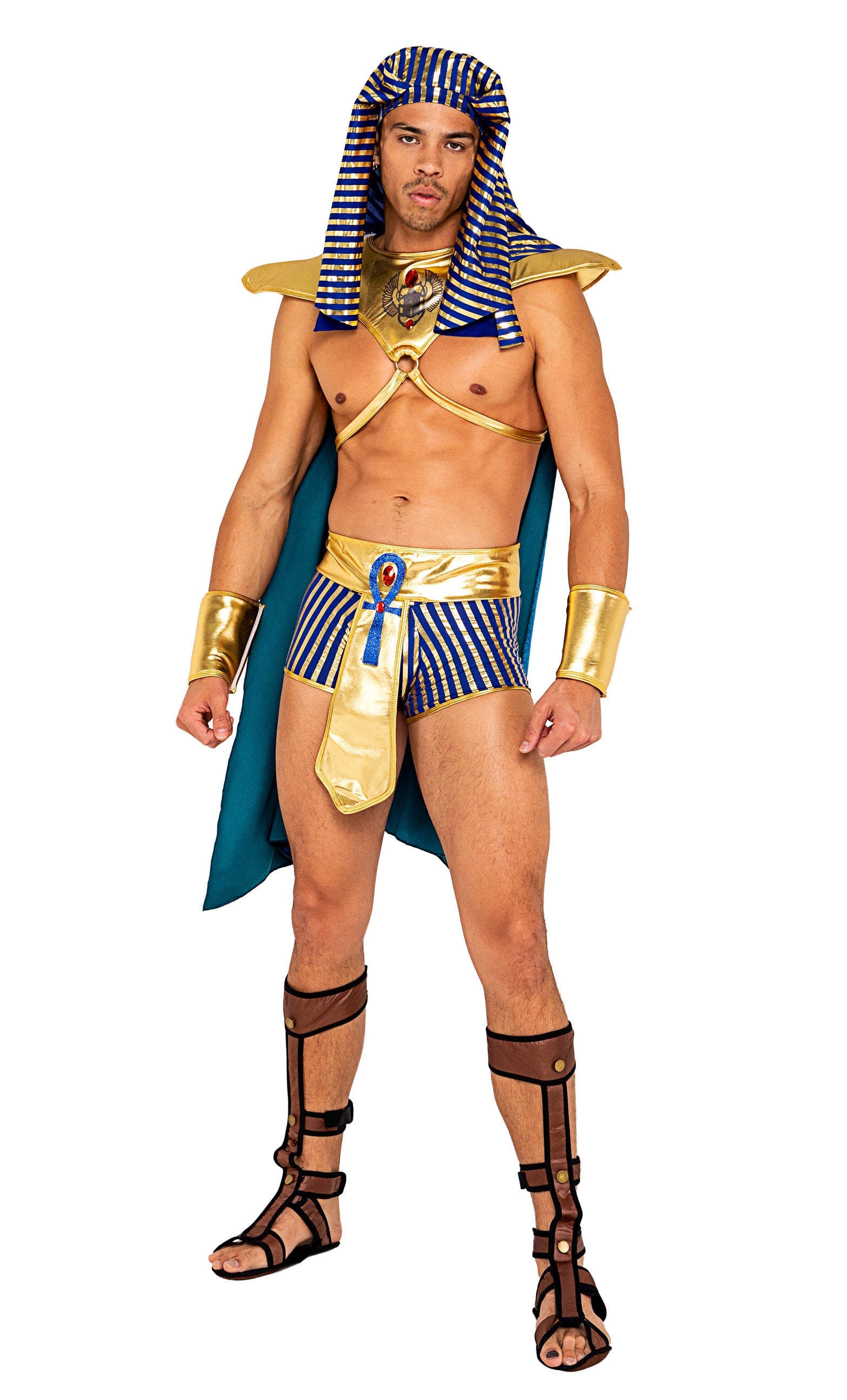 5 Piece-mens-king-pharaoh-of-egypt-Costumes-[Adult]-[Female]-Gold/Blue-S-2022 Online Blue Zone Planet