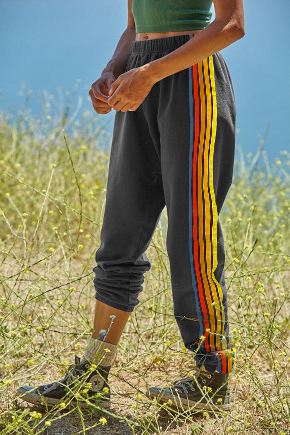 Dark Grey Counting Rainbows High Waist Sweatpants-Bottoms/Pants & Culotte-[Adult]-[Female]-Dark Grey-S-2022 Online Blue Zone Planet