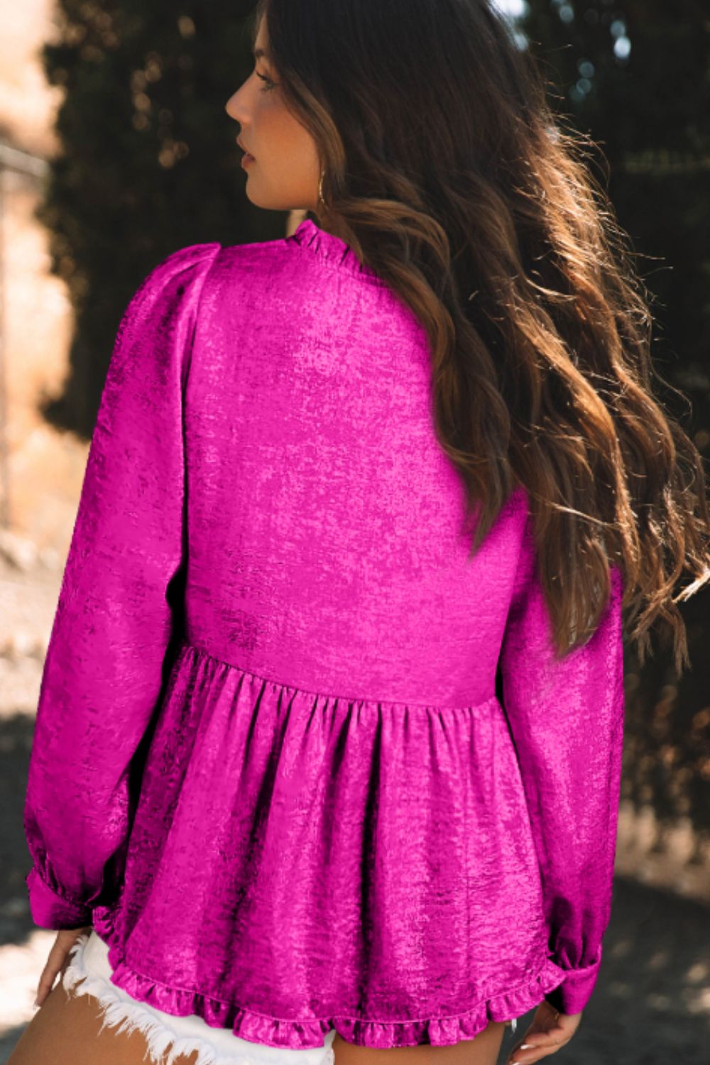 Frill V-Neck Long Sleeve Blouse-TOPS / DRESSES-[Adult]-[Female]-2022 Online Blue Zone Planet