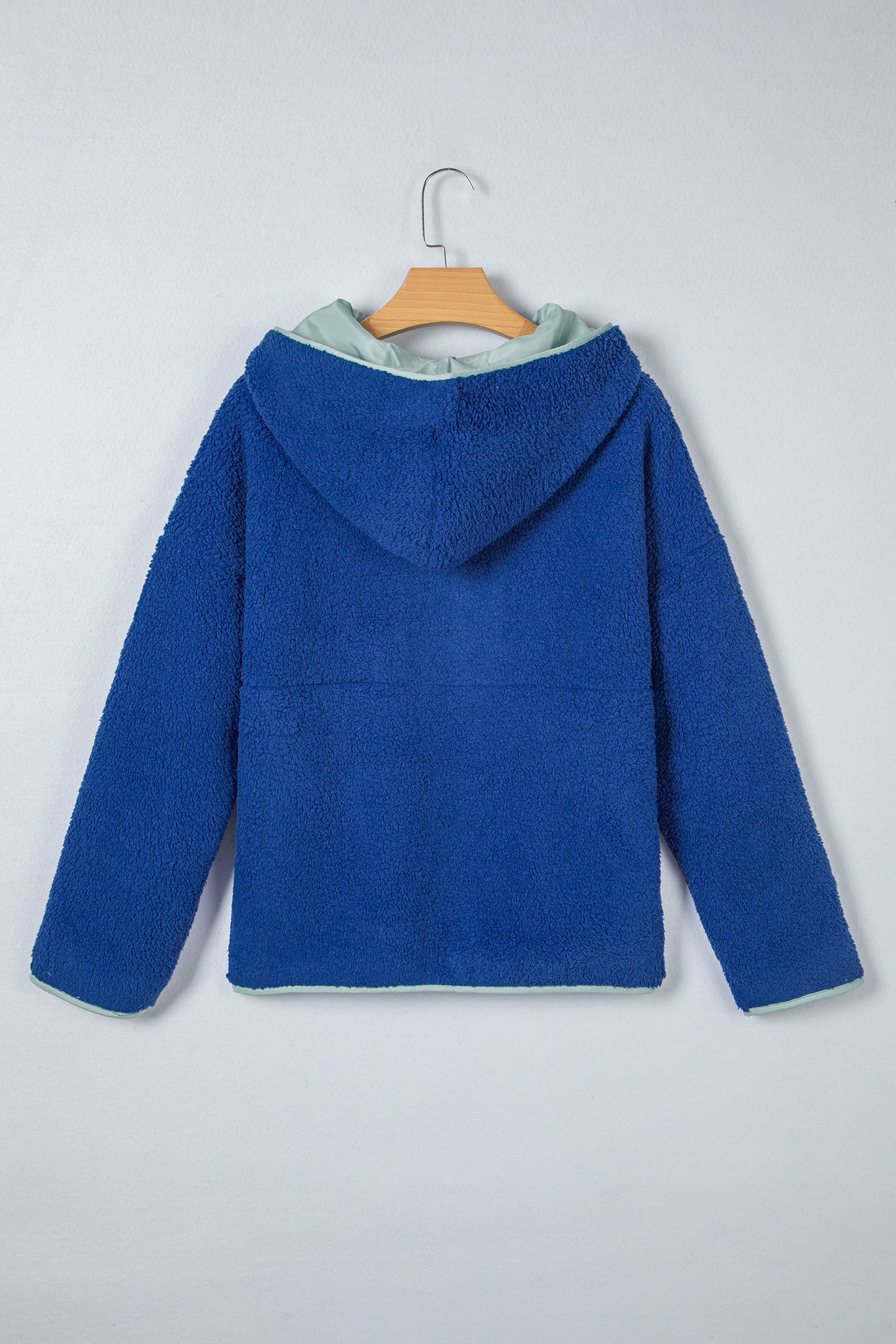 Sky Blue Sherpa Half Zip Contrast Trim Pullover Hoodie-Tops / Dresses-[Adult]-[Female]-2022 Online Blue Zone Planet