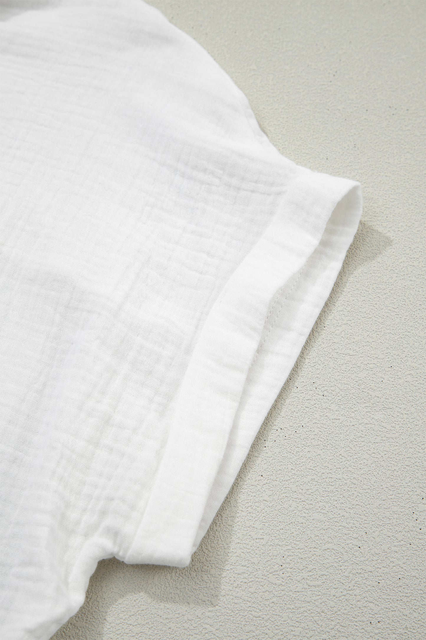 White Lace Trim Cuffed Short Sleeve Textured Shirt-Tops/Blouses & Shirts-[Adult]-[Female]-2022 Online Blue Zone Planet