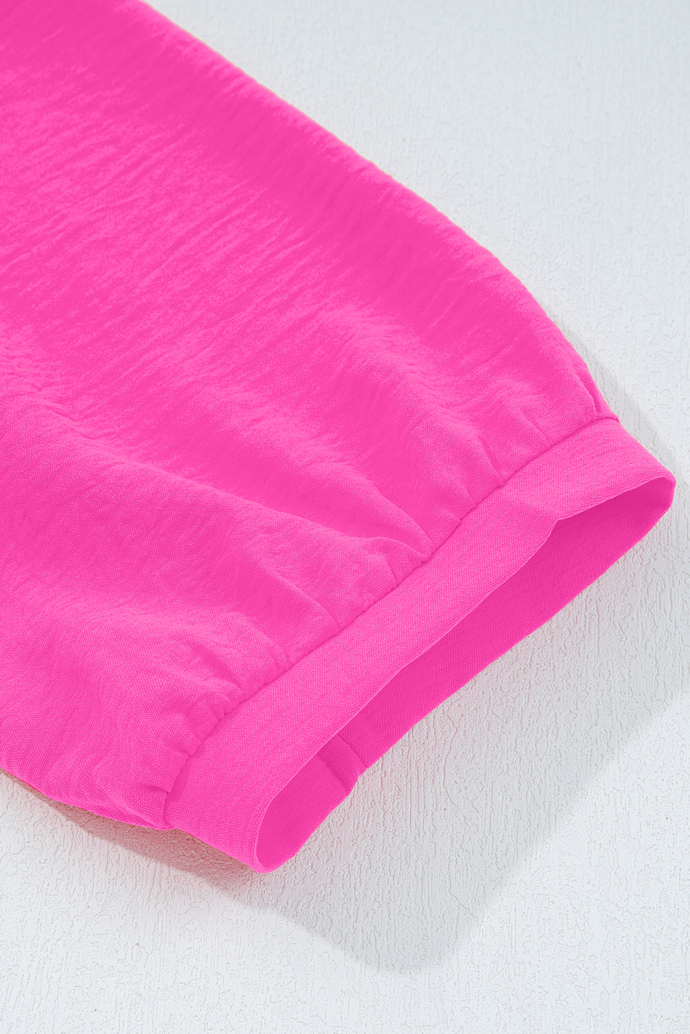 Bright Pink Frilled V Neckline Bracelet Sleeve Crinkled Blouse-Bracelet-[Adult]-[Female]-2022 Online Blue Zone Planet