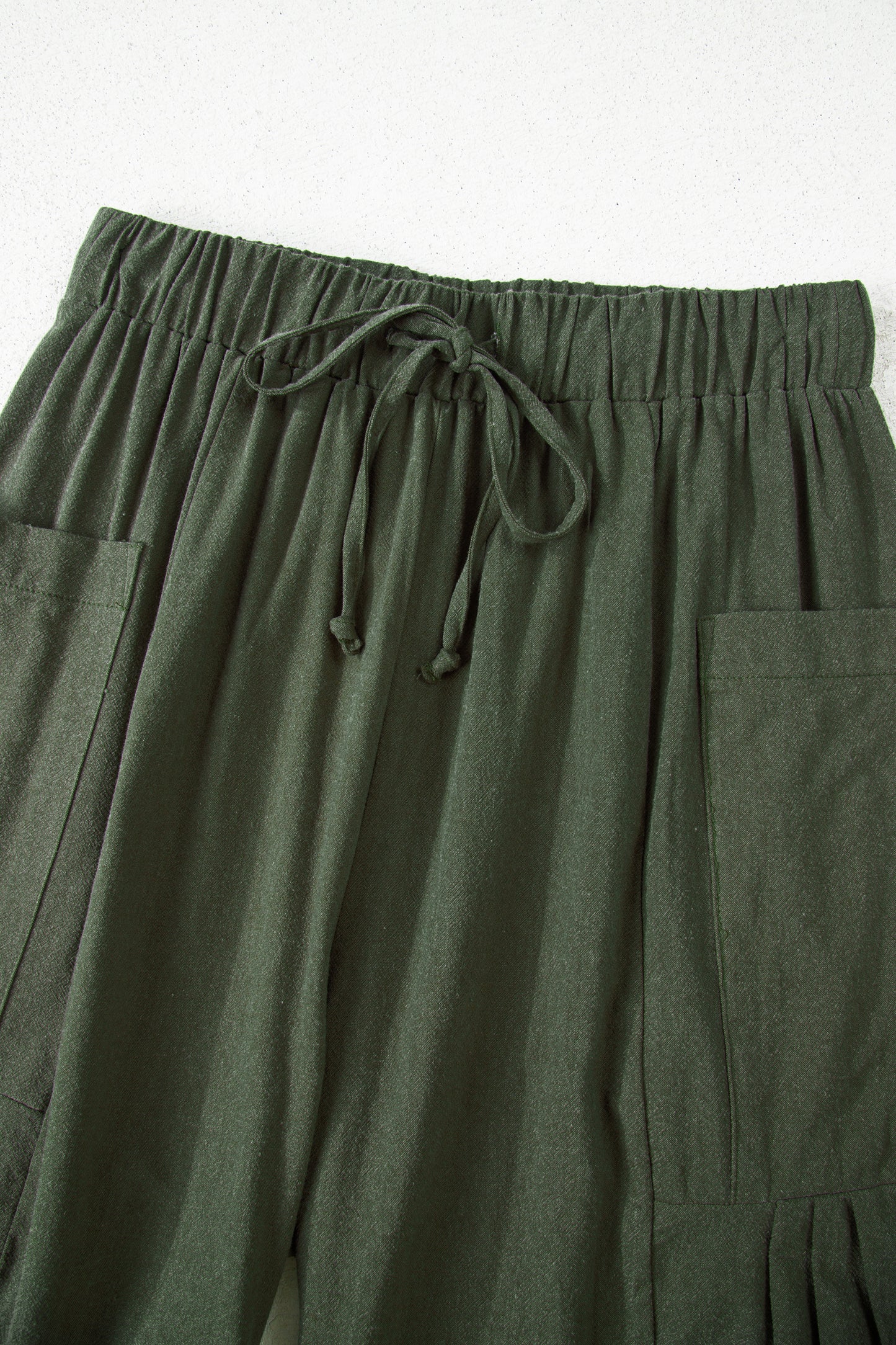 Jungle Green Drawstring Elastic Waist Patch Pocket Barrel Leg Casual Pants-Bottoms/Pants & Culotte-[Adult]-[Female]-2022 Online Blue Zone Planet