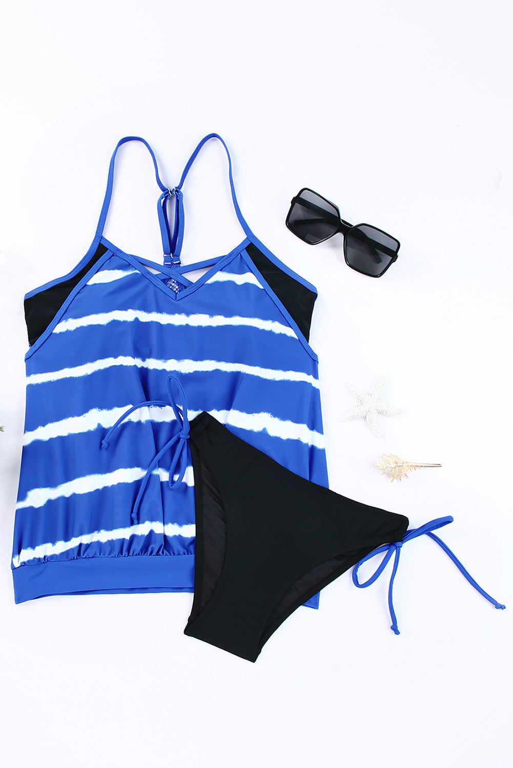 Leopard Tankini with Stripes Patchwork-Swimwear/Tankinis-[Adult]-[Female]-2022 Online Blue Zone Planet