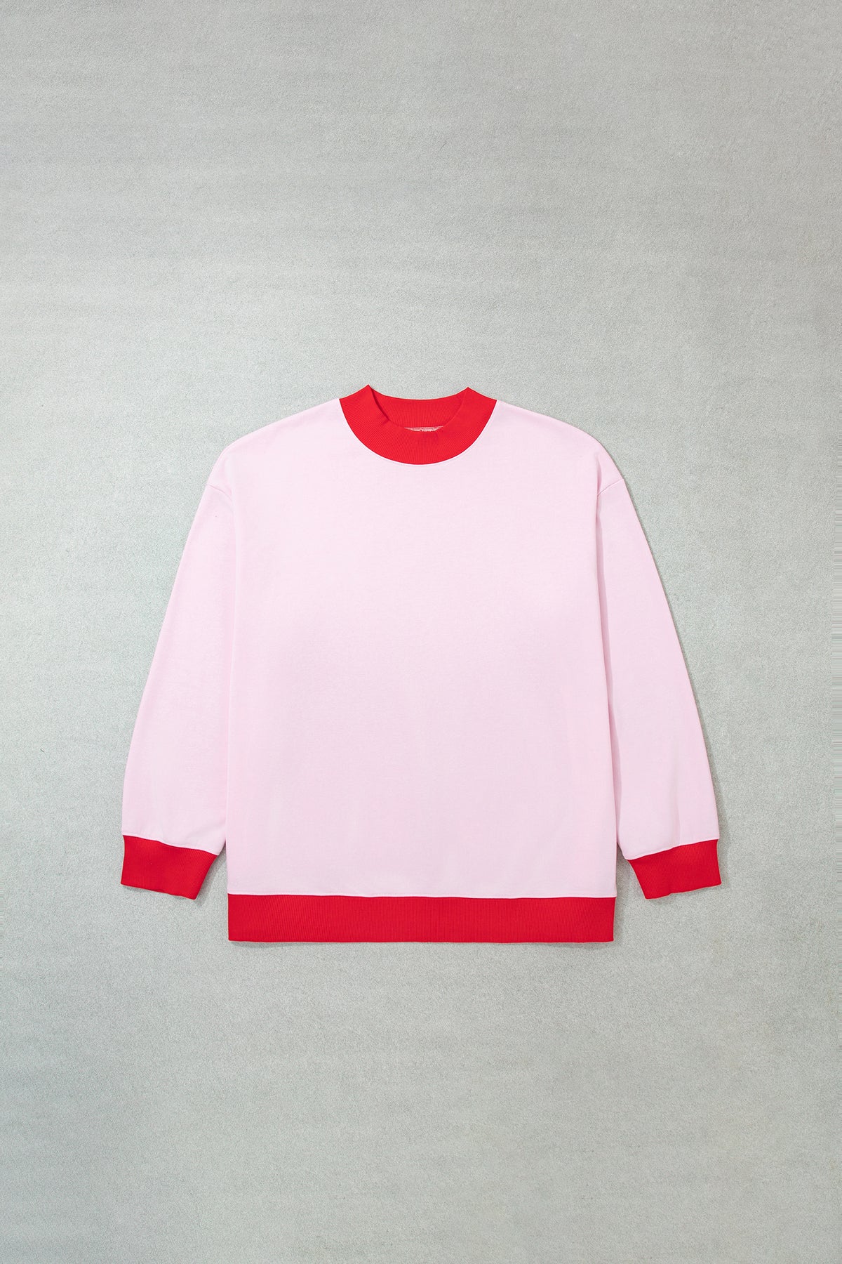 Pink Color Block Contrast Trim Plus Size Sweatshirt-Plus Size/Plus Size Sweatshirts & Hoodies-[Adult]-[Female]-2022 Online Blue Zone Planet