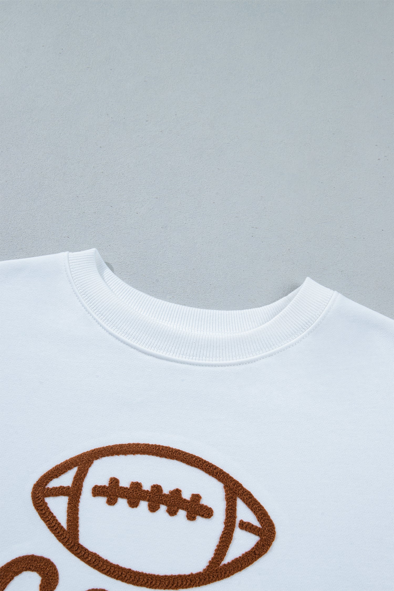 White Embroidered Slogan Game Day Rugby Pattern Crewneck Sweatshirt-Tops/Sweatshirts & Hoodies-[Adult]-[Female]-2022 Online Blue Zone Planet
