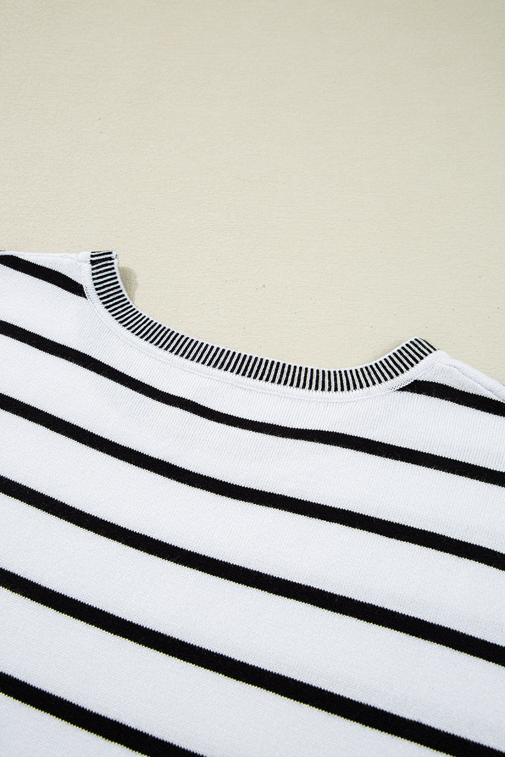 White Stripe Knitted Bat Sleeve T Shirt-Sweaters & Cardigans/Short Sleeve Sweaters-[Adult]-[Female]-2022 Online Blue Zone Planet