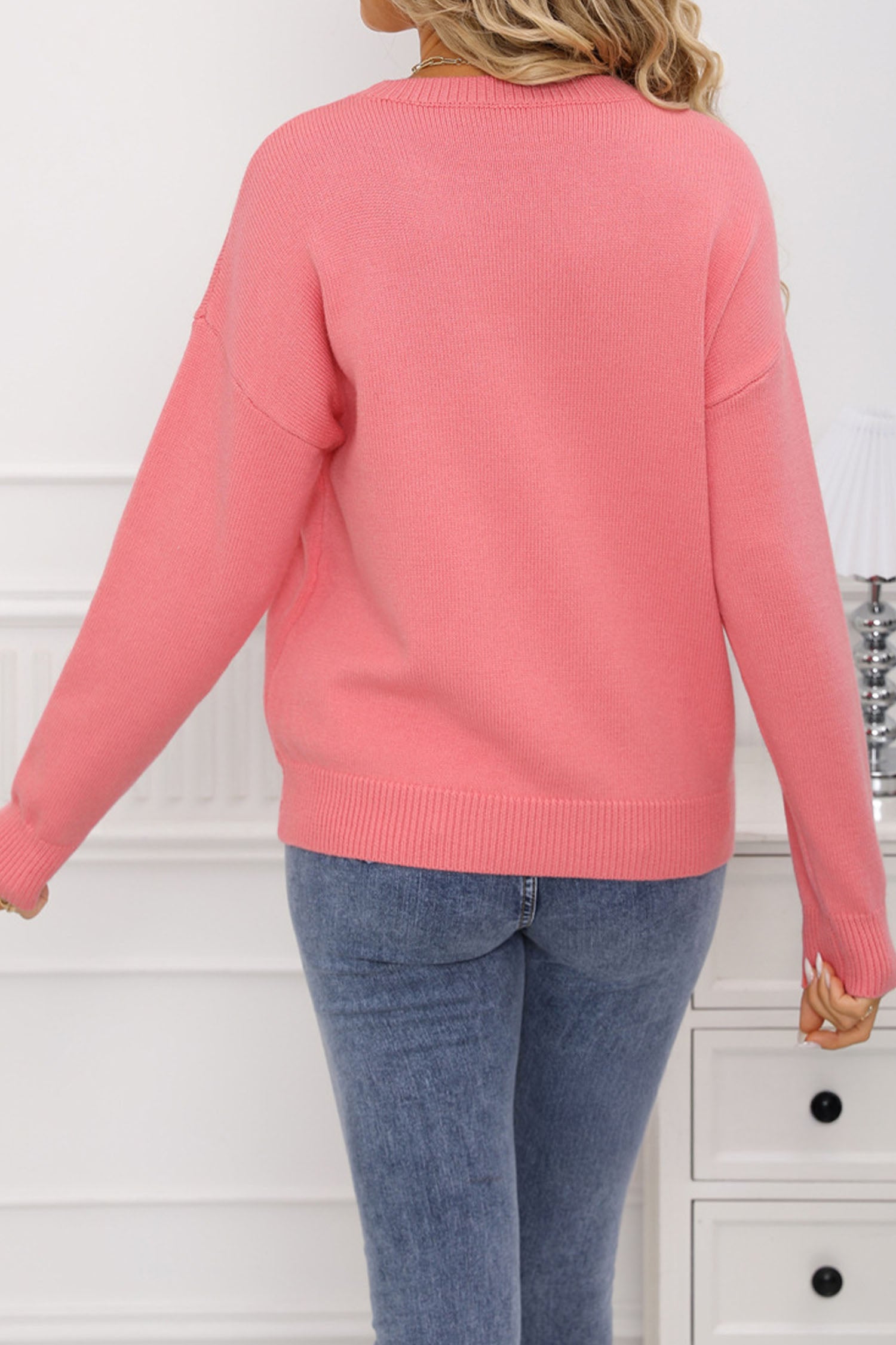 Dusty Pink Heart Bow Graphic Valentine Sweater-TOPS / DRESSES-[Adult]-[Female]-2022 Online Blue Zone Planet