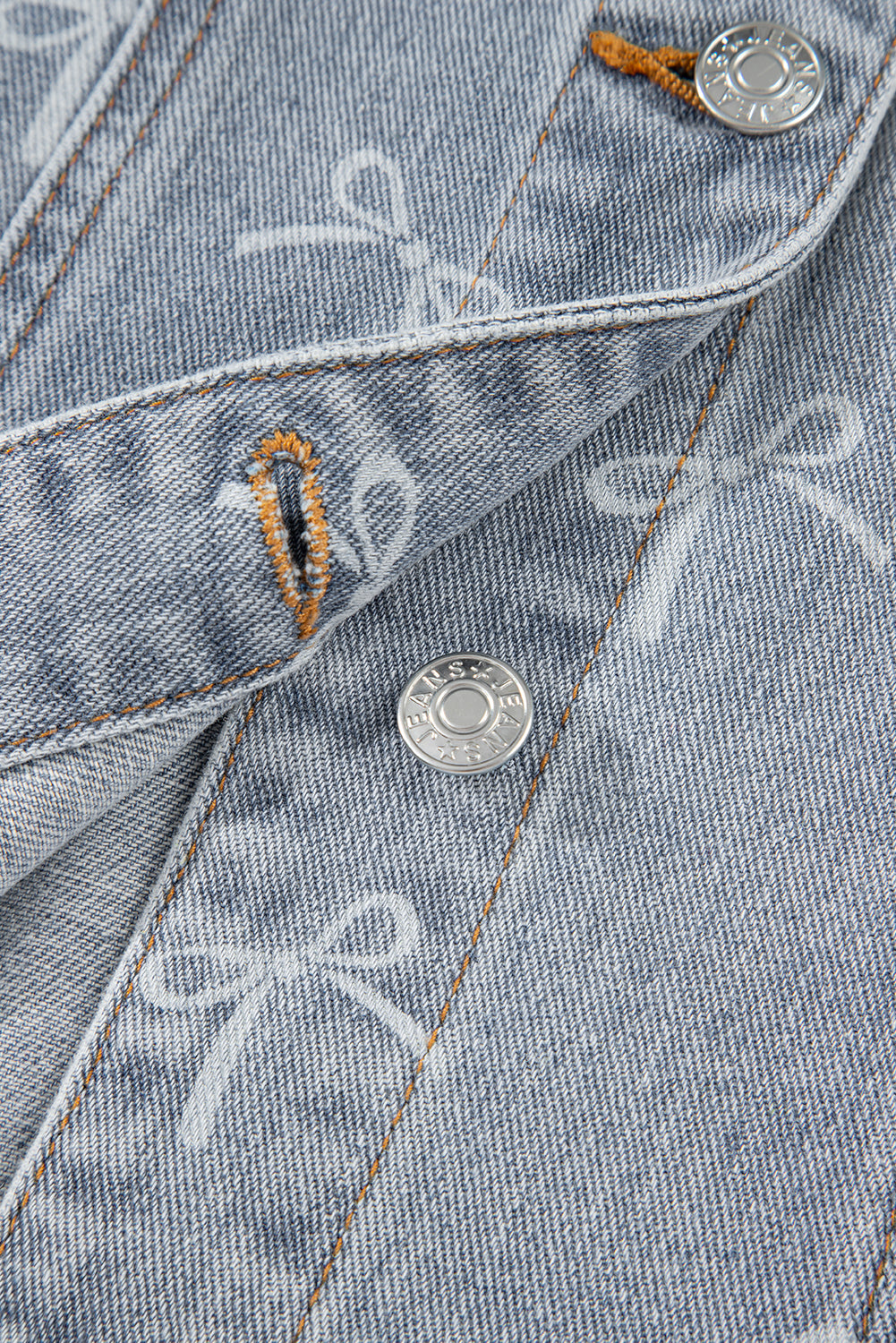 Sky Blue Bow Knot Print Light Wash Raw Hem Denim Jacket-Outerwear/Denim jackets-[Adult]-[Female]-2022 Online Blue Zone Planet