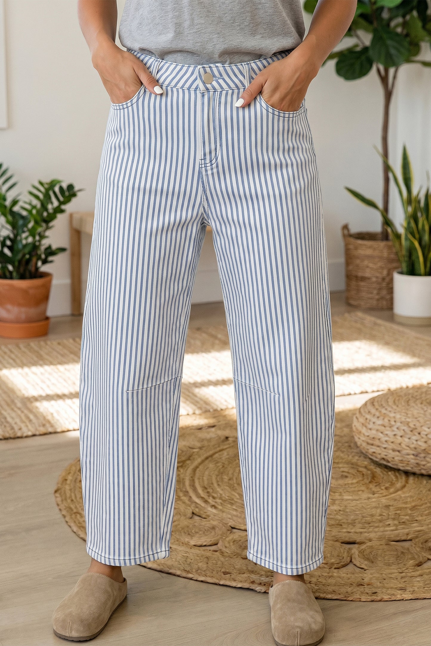 Brown Stripe Casual Barrel Jeans-Bottoms/Jeans-[Adult]-[Female]-2022 Online Blue Zone Planet