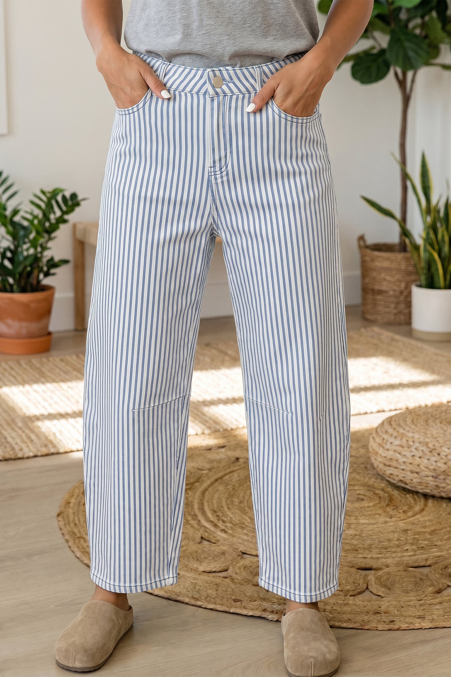 Brown Stripe Casual Barrel Jeans-Bottoms/Jeans-[Adult]-[Female]-2022 Online Blue Zone Planet
