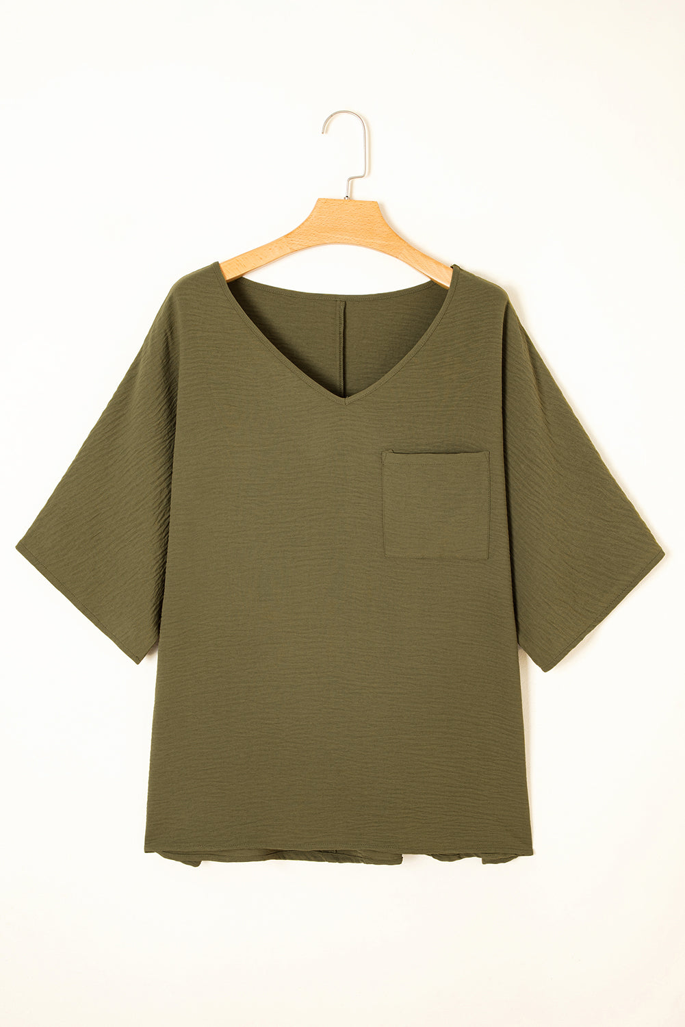 Four Leaf Clover Textured Half Sleeve V Neck Plus Size T Shirt With Chest Pocket-Plus Size/Plus Size Tops/Plus Size Tops & Tees-[Adult]-[Female]-2022 Online Blue Zone Planet