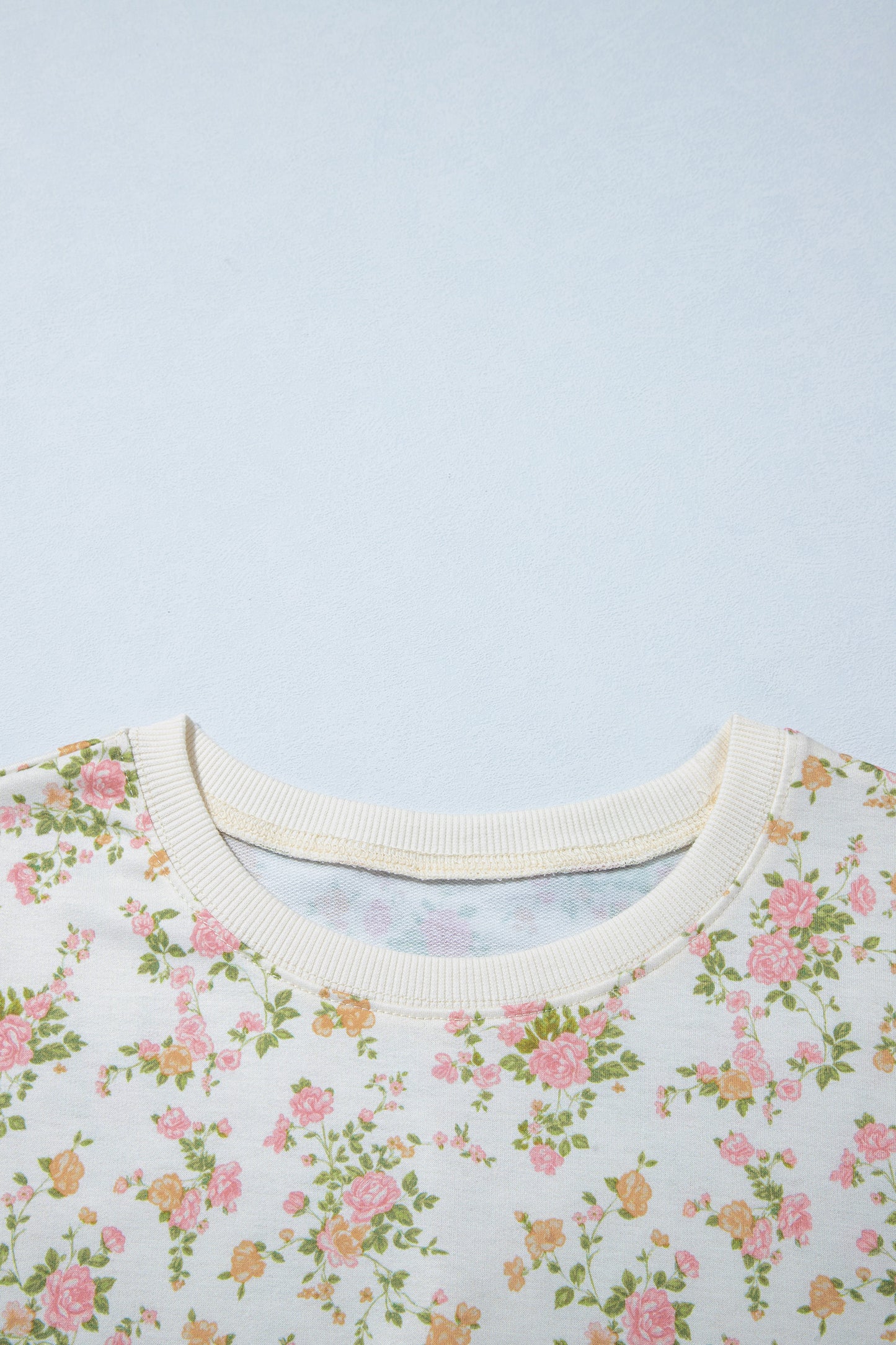 Beige Floral Print Long Sleeve Shift Top Pocketed Shorts 2pcs Set-Two Piece Sets/Short Sets-[Adult]-[Female]-2022 Online Blue Zone Planet