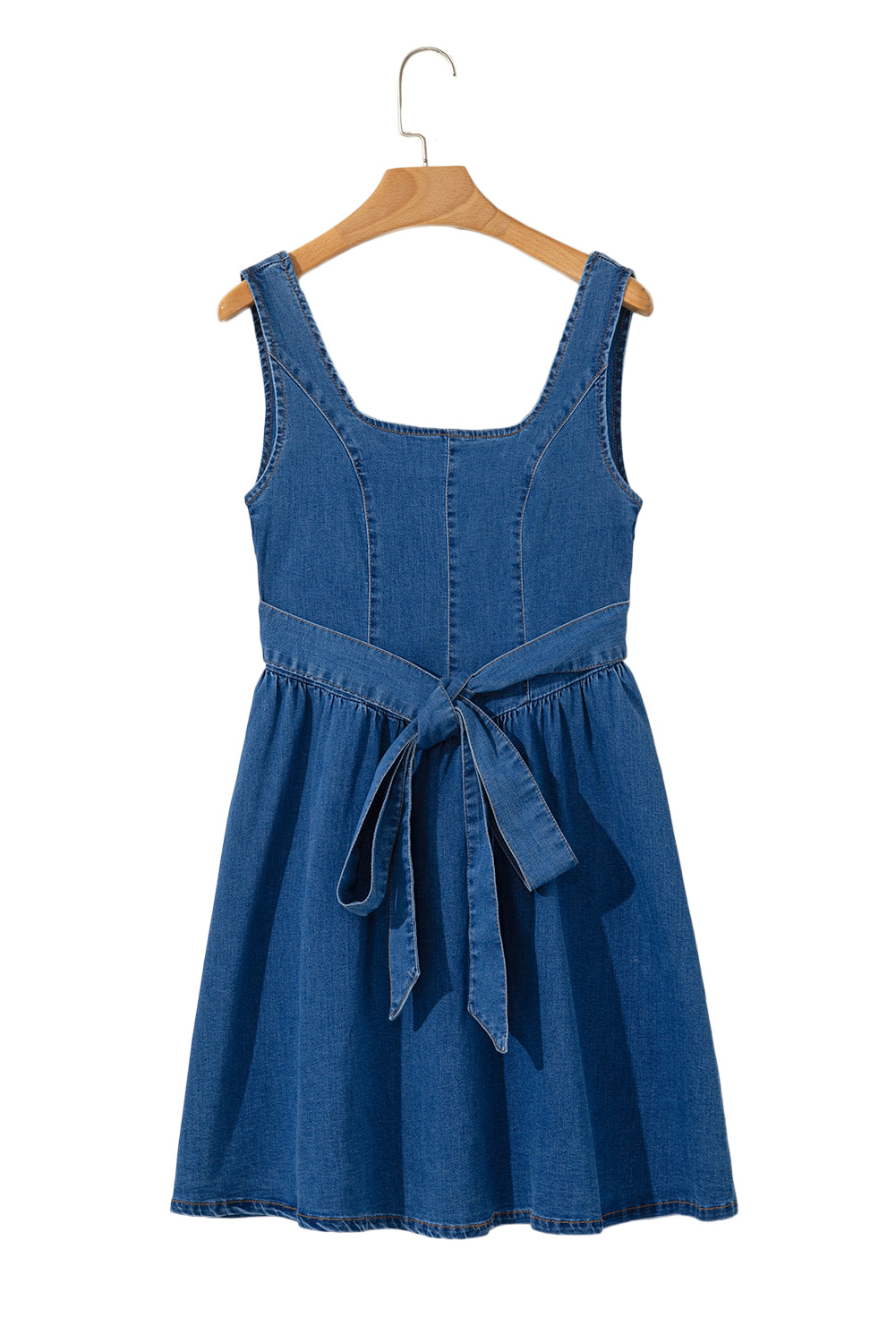 Sail Blue Square Neck Bowknot A-line Sleeveless Denim Dress-TOPS / DRESSES-[Adult]-[Female]-2022 Online Blue Zone Planet
