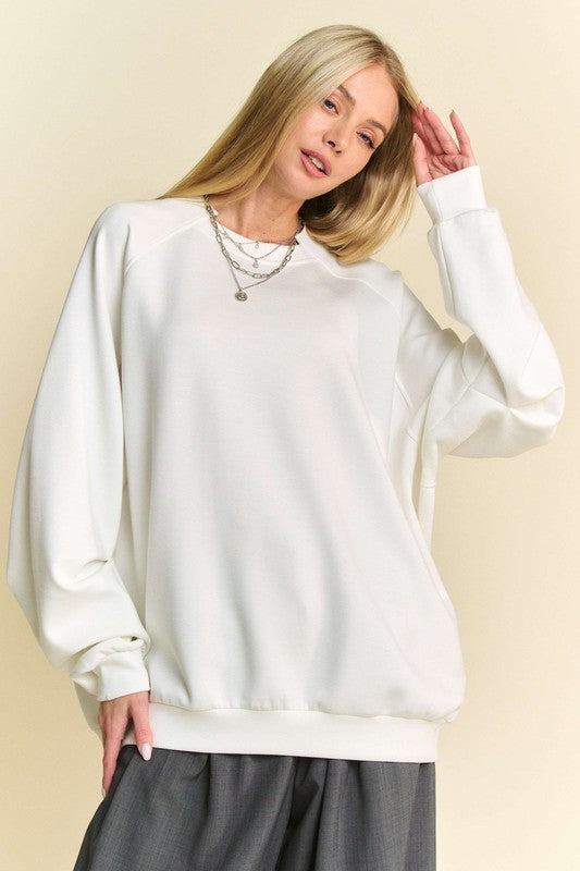 Davi & Dani Round Neck Raglan Sleeve Sweatshirt-TOPS / DRESSES-[Adult]-[Female]-2022 Online Blue Zone Planet