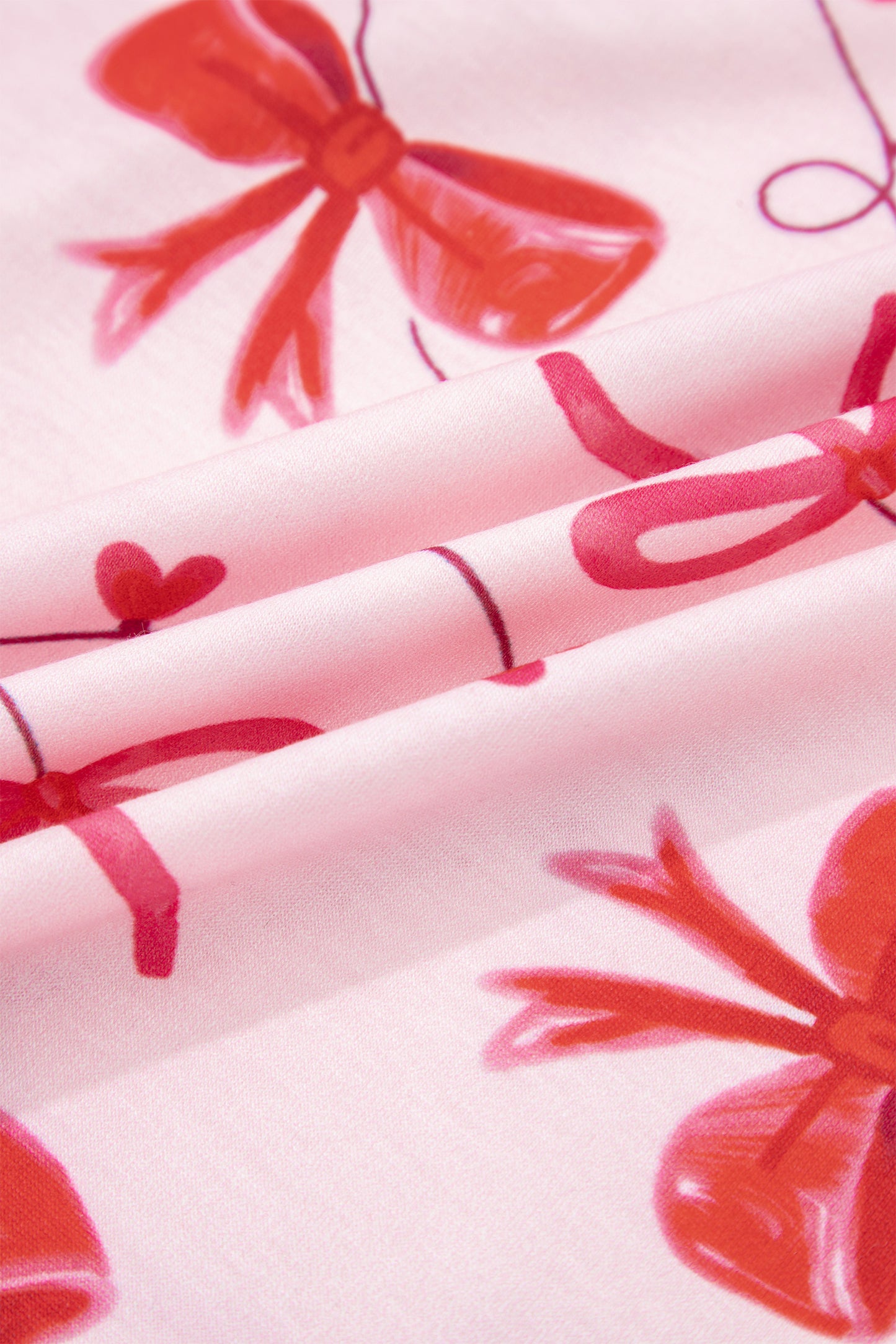 Red Romantic Bow Print Loose Tee Drawstring Shorts 2pcs Lounge Set-Loungewear & Sleepwear/Loungewear-[Adult]-[Female]-2022 Online Blue Zone Planet