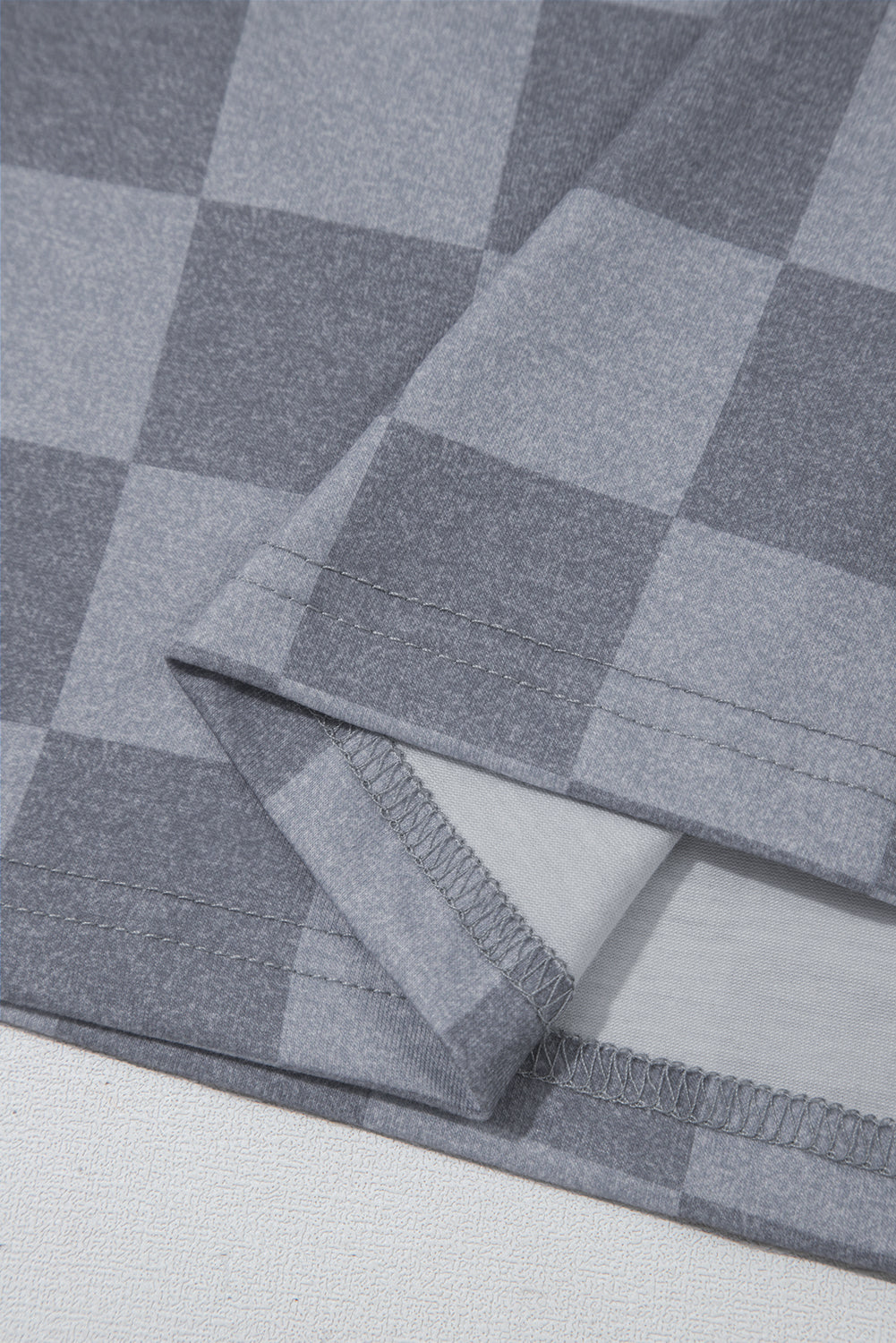 Gray Checkered V Neck Tee Drawstring Shorts Lounge Set-Loungewear & Sleepwear/Loungewear-[Adult]-[Female]-2022 Online Blue Zone Planet