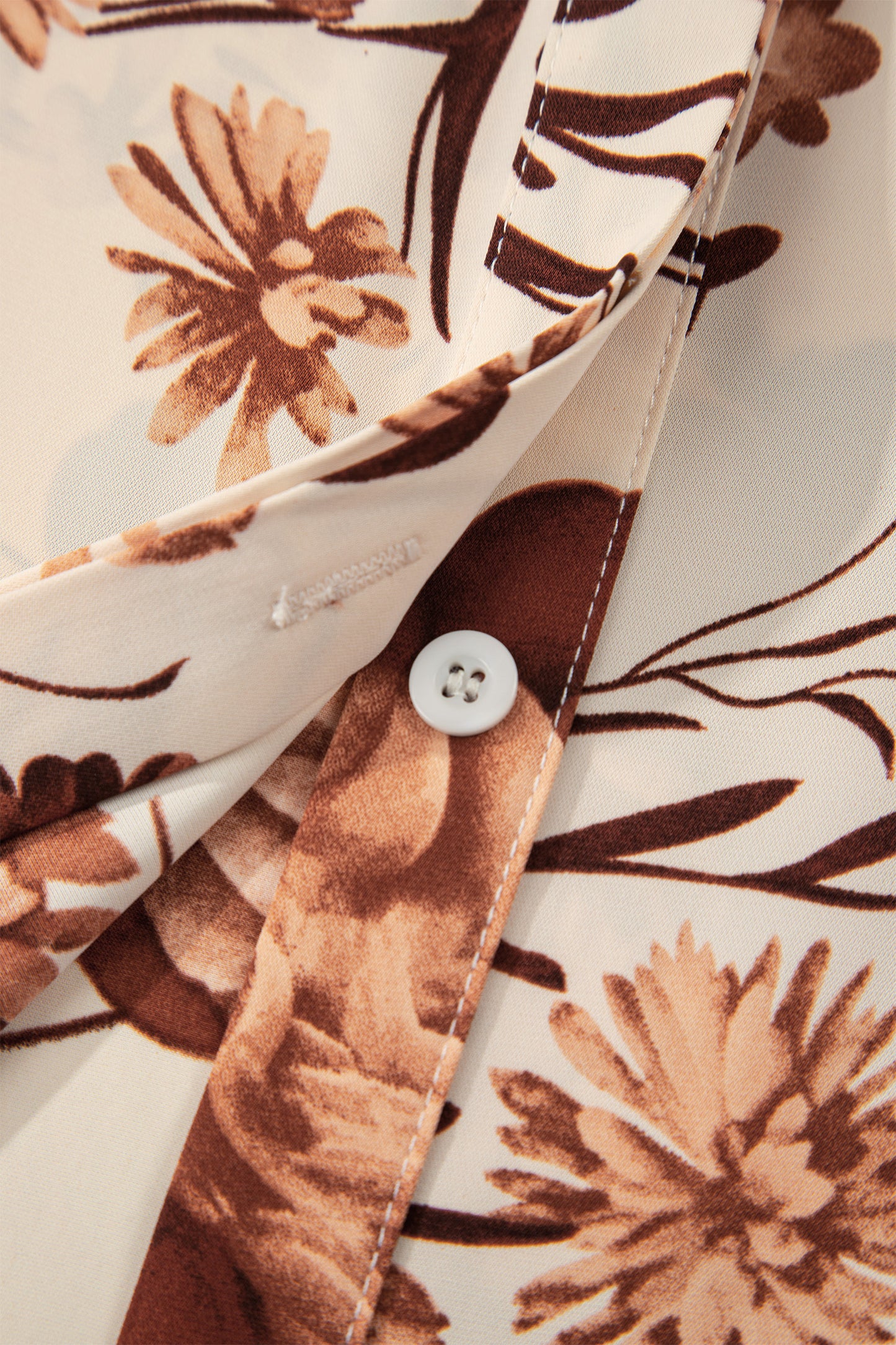 Brown Floral Print Button Down Poet Sleeve Shirt-Tops/Blouses & Shirts-[Adult]-[Female]-2022 Online Blue Zone Planet