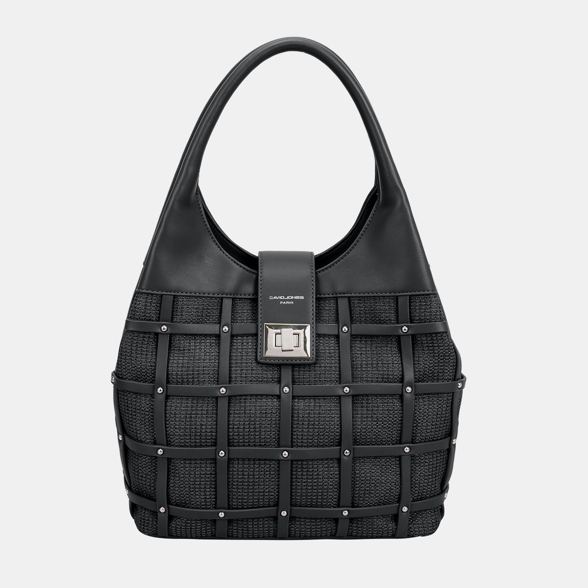 David Jones Rivet Decor Handbag-HANDBAGS-[Adult]-[Female]-Black-One Size-2022 Online Blue Zone Planet