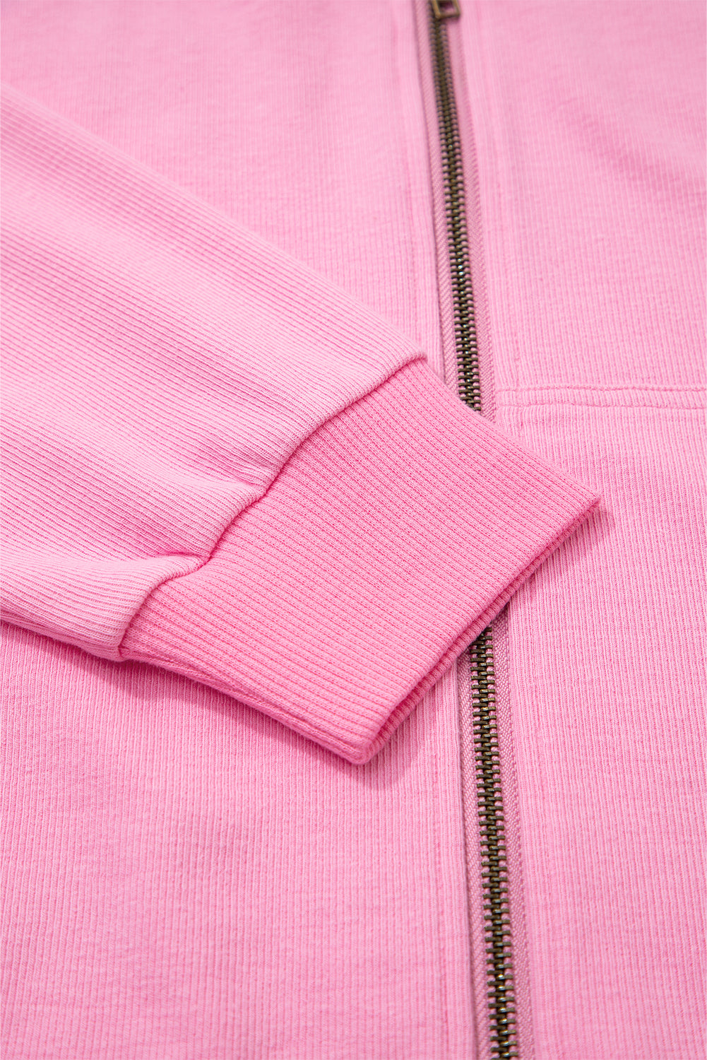 Sachet Pink Solid Color Ribbed Zip Up Drawstring Hooded Jacket-Tops / Dresses-[Adult]-[Female]-2022 Online Blue Zone Planet
