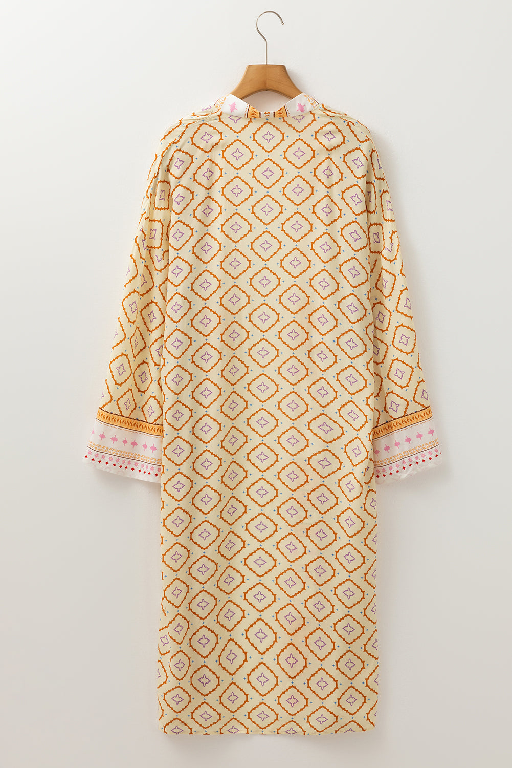 Blue Zone Planet | Yellow Bohemian Geometric Printed Loose Sleeve Long Kimono-Outerwear/Kimonos-[Adult]-[Female]-2022 Online Blue Zone Planet