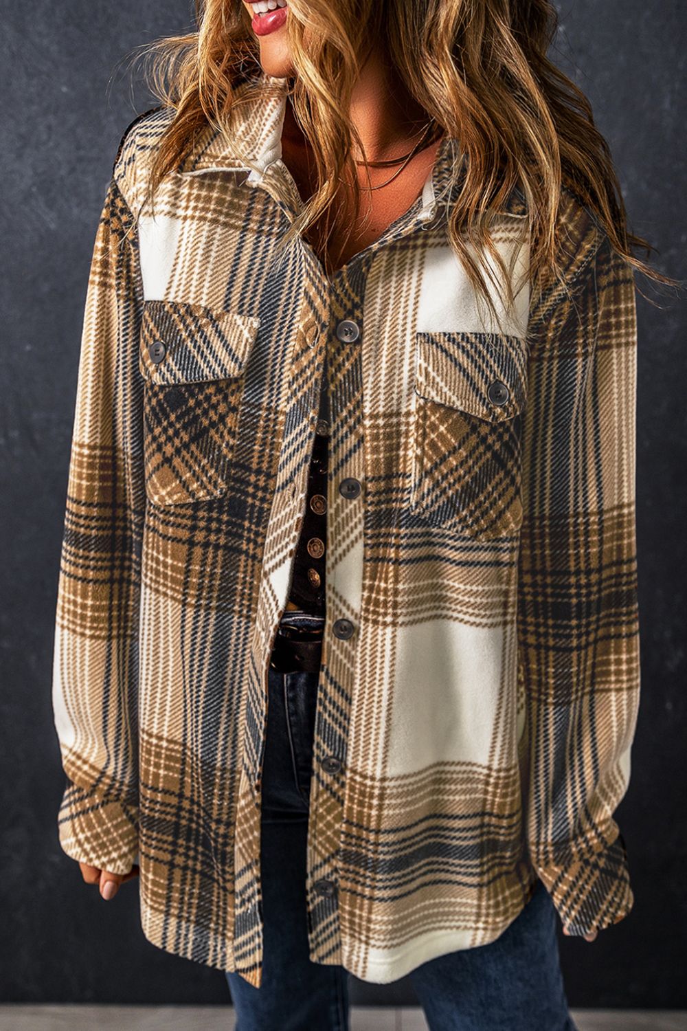 Plaid Button Up Long Sleeve Shacket-TOPS / DRESSES-[Adult]-[Female]-2022 Online Blue Zone Planet