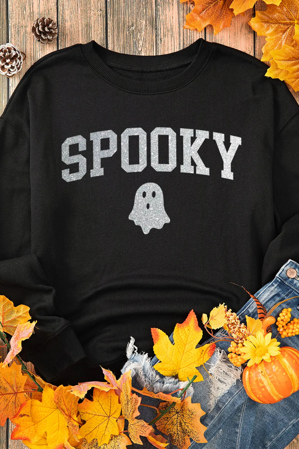 SPOOKY Round Neck Long Sleeve Sweatshirt-TOPS / DRESSES-[Adult]-[Female]-2022 Online Blue Zone Planet