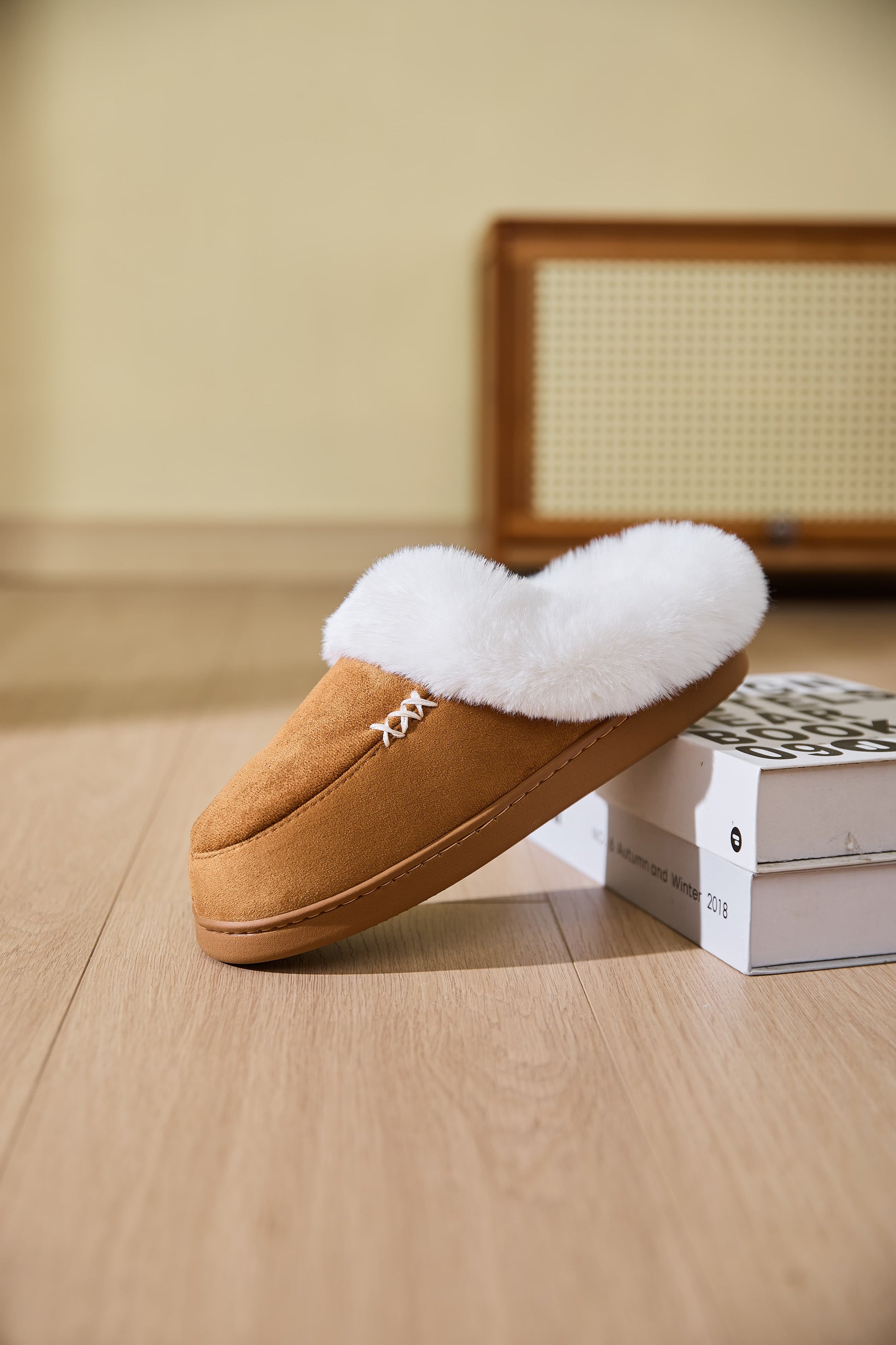 Fluff Trim Round Toe Flat Slippers-SLIPPERS-[Adult]-[Female]-2022 Online Blue Zone Planet