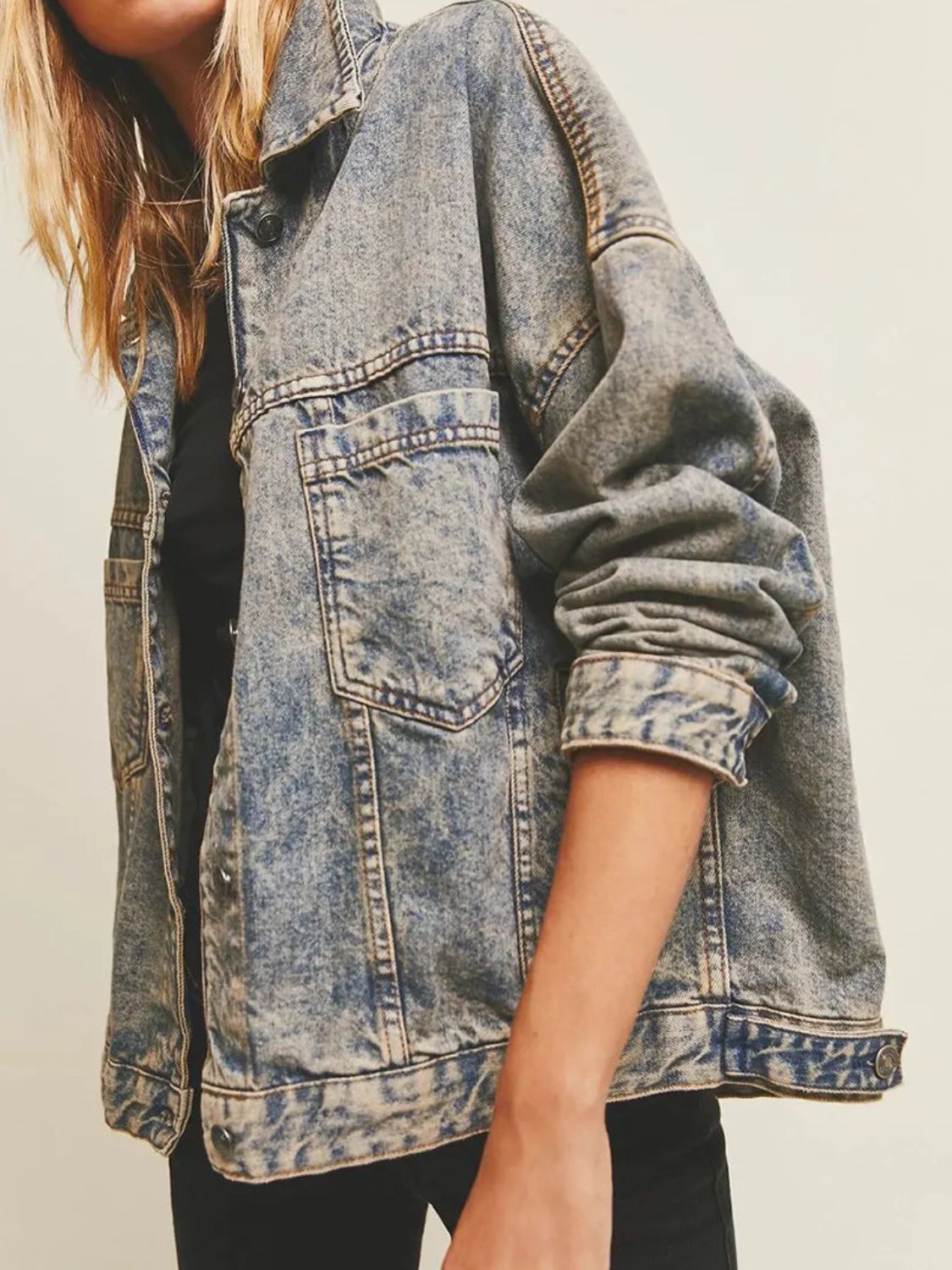 Pocketed Button Up Denim Jacket-TOPS / DRESSES-[Adult]-[Female]-2022 Online Blue Zone Planet