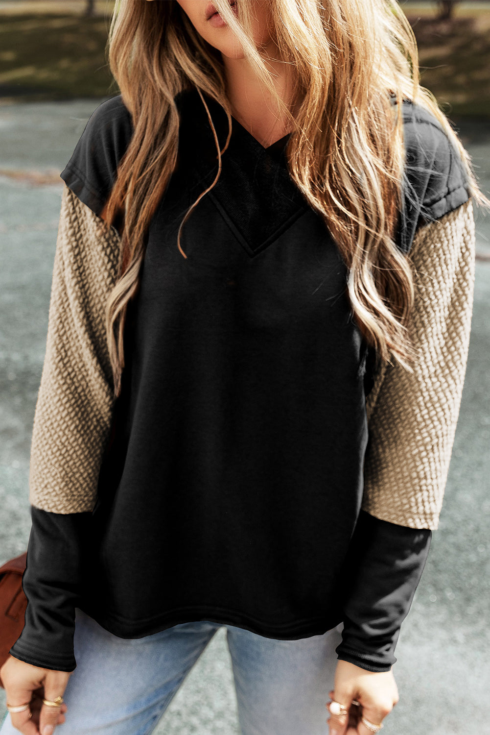 Chestnut Contrast Sleeves Patchwork Colorblock Hoodie-Sale (50% OFF)/30% OFF-[Adult]-[Female]-Black-S-2022 Online Blue Zone Planet