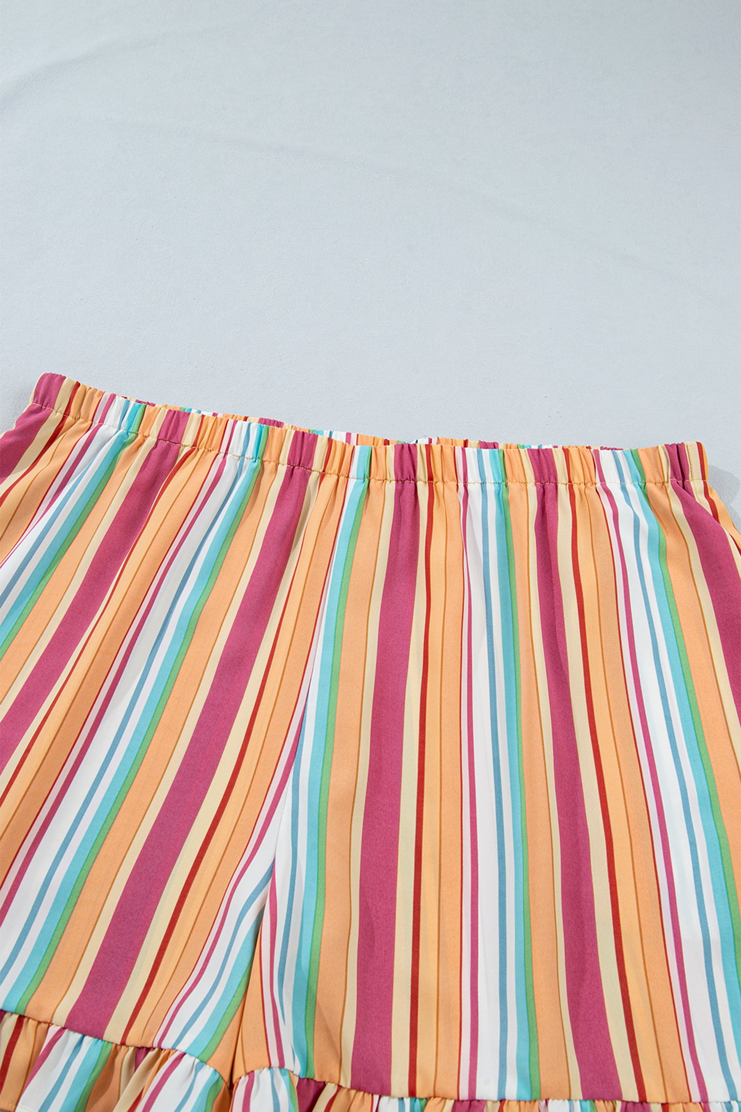 Orange Stripe Plus Size Elastic Waist Ruffle Hem Shorts-Plus Size/Plus Size Bottoms-[Adult]-[Female]-2022 Online Blue Zone Planet