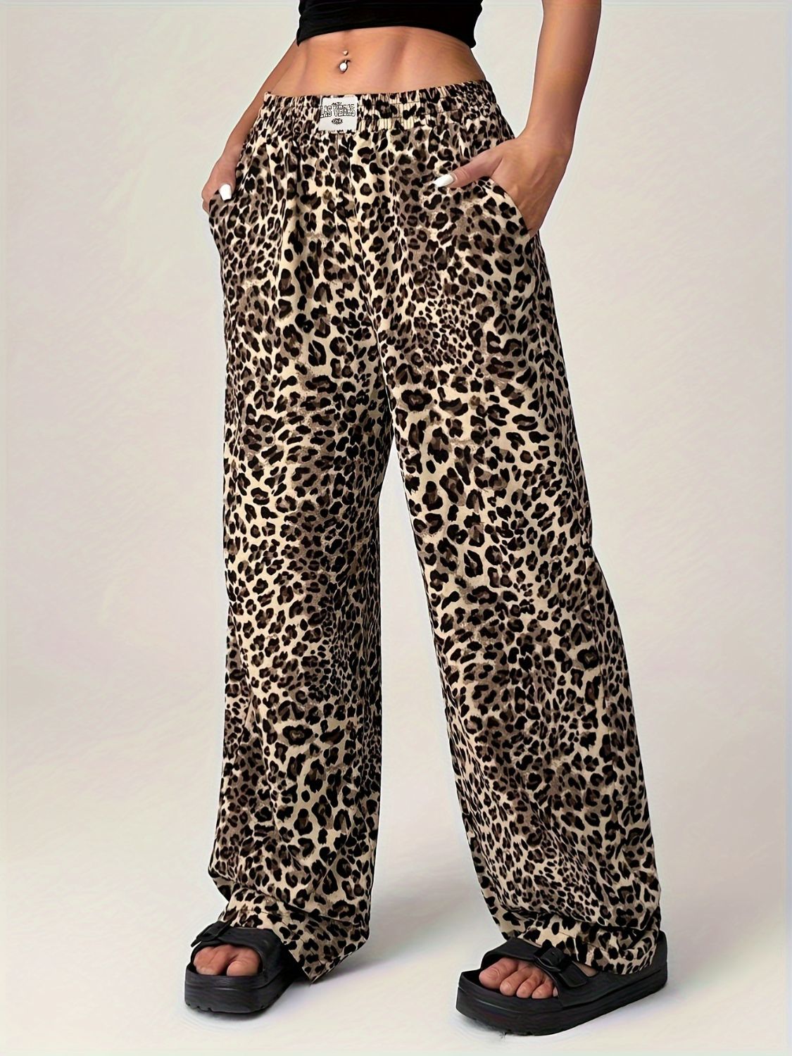 Leopard Wide Leg Pants with Pockets-BOTTOMS SIZES SMALL MEDIUM LARGE-[Adult]-[Female]-Leopard-XS-2022 Online Blue Zone Planet