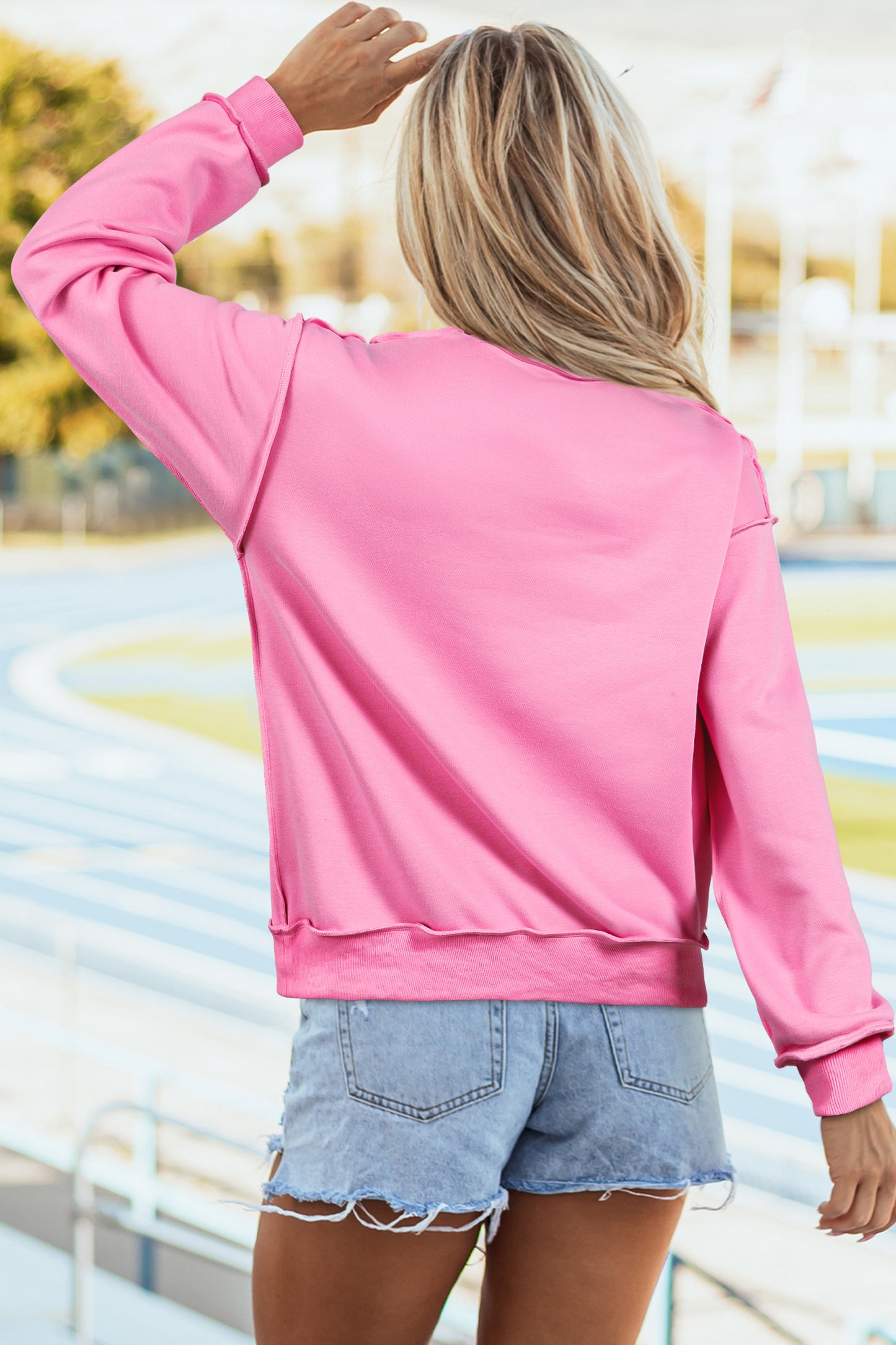 Bright Pink LOVER Heart Script Reversible Print Mock Neck Sweatshirt
