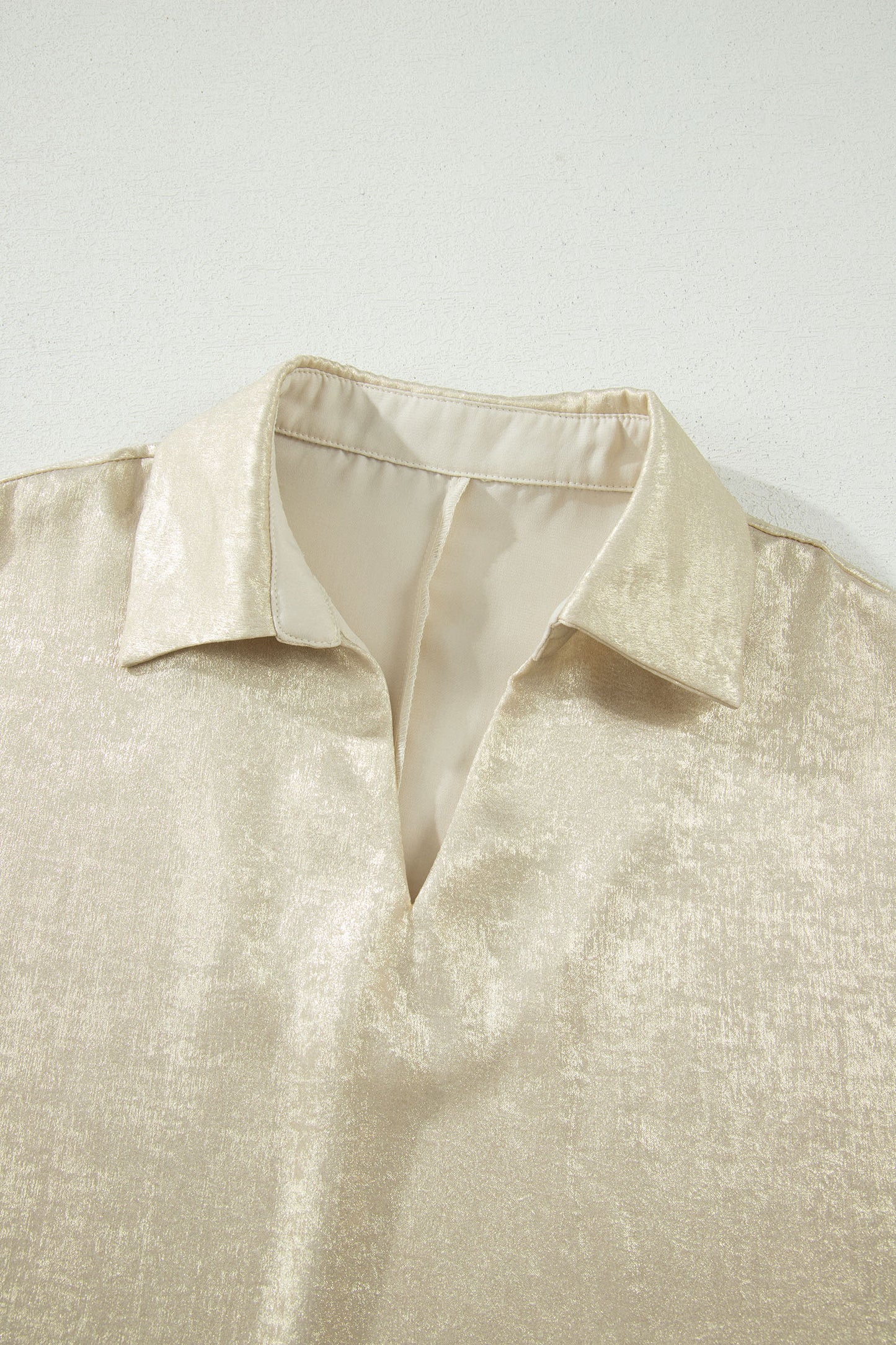Clearly Aqua Collared V Neck Half Sleeve Metallic Top-Tops/Blouses & Shirts-[Adult]-[Female]-2022 Online Blue Zone Planet