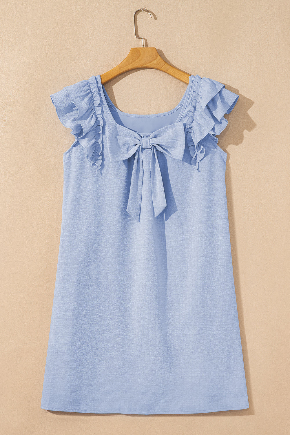 Beau Blue Textured Flutter Sleeve Square Neck Bow Back Mini Dress-TOPS / DRESSES-[Adult]-[Female]-2022 Online Blue Zone Planet